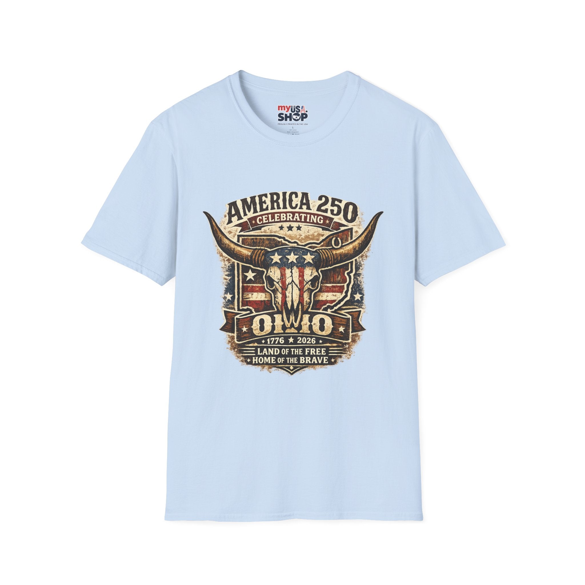 America 250 – Ohio Longhorn Skull Patriotic Vintage Tee Design