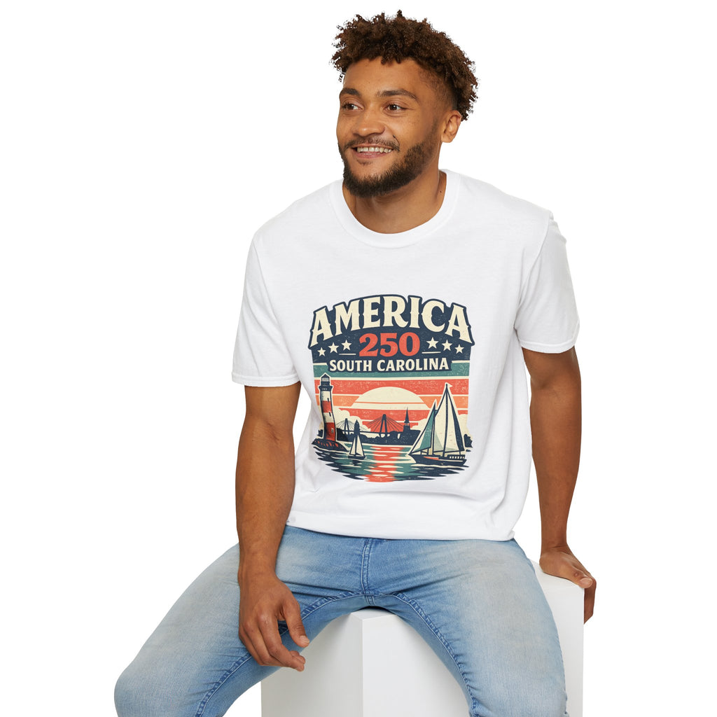 America 250 South Carolina T-Shirt – Retro Sunset Sailing Patriotic Tee