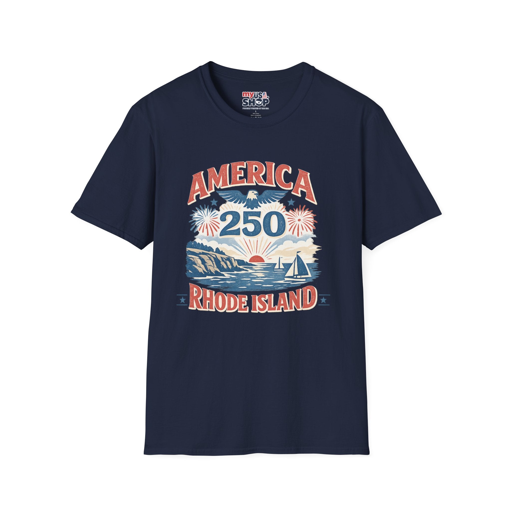 America 250 Rhode Island Shirt — Coastal Fireworks Patriotic Tee