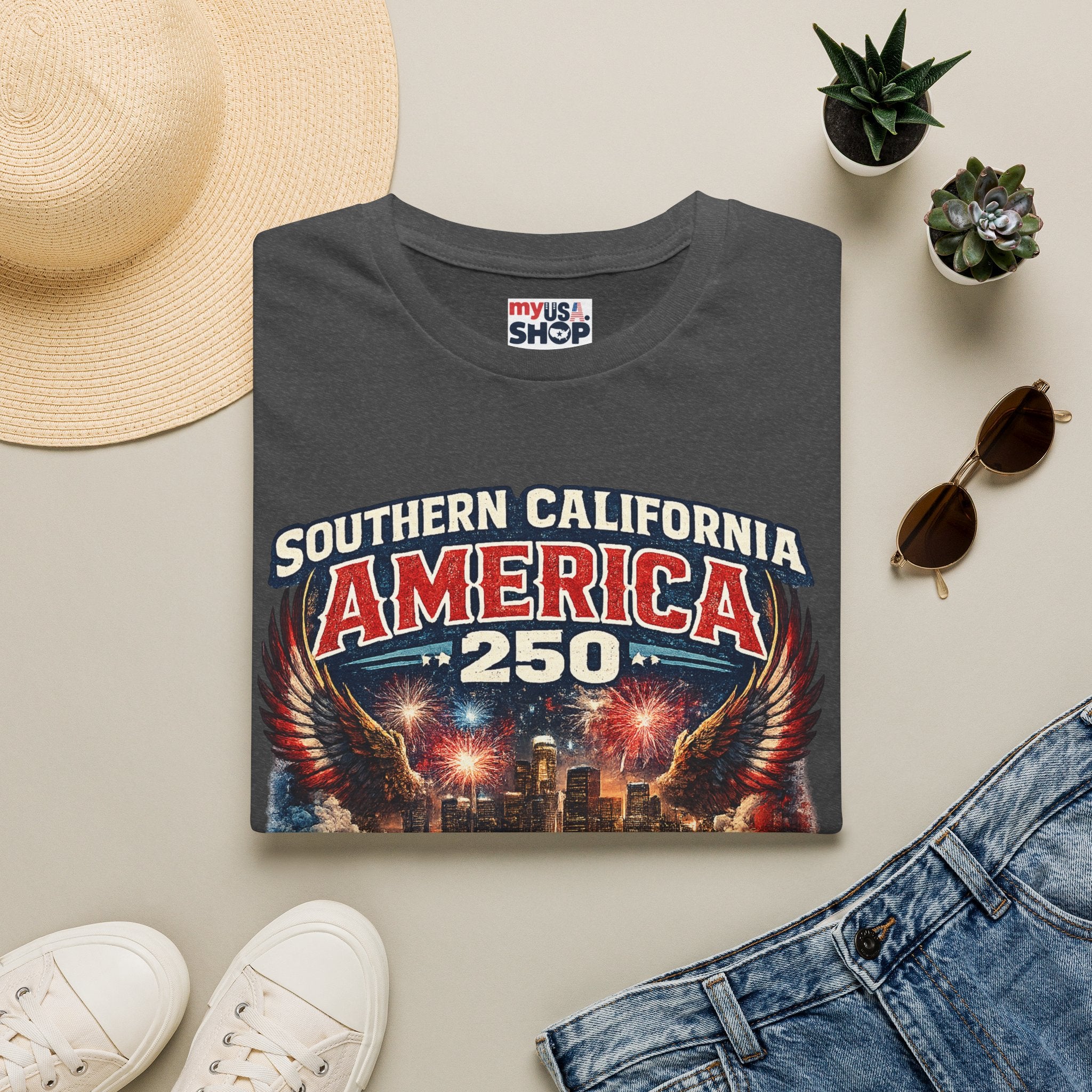 Southern California America 250 T-Shirt — Patriotic Eagle Fireworks Tee