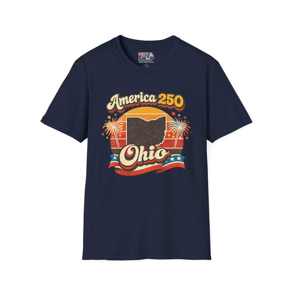 America 250 Ohio T‑Shirt — Retro Fireworks Bicentennial Celebration Tee