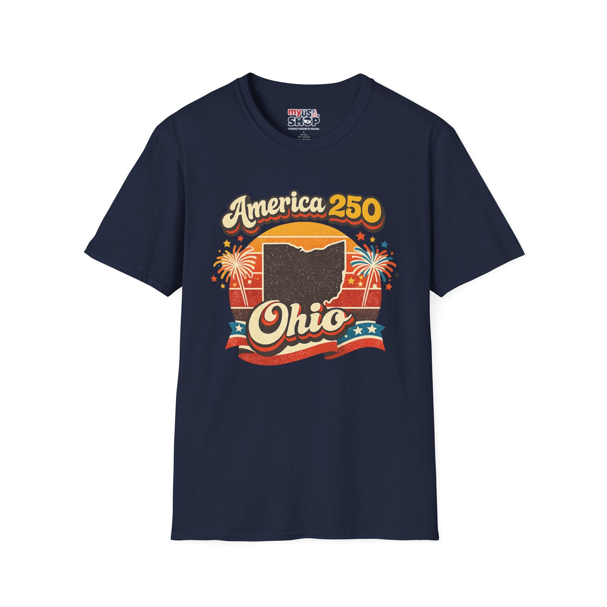 America 250 Ohio T‑Shirt — Retro Fireworks Bicentennial Celebration Tee