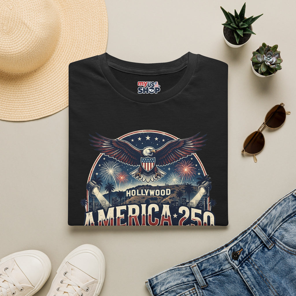 America 250 Graphic T-Shirt — Hollywood Stars & Stripes Eagle Design
