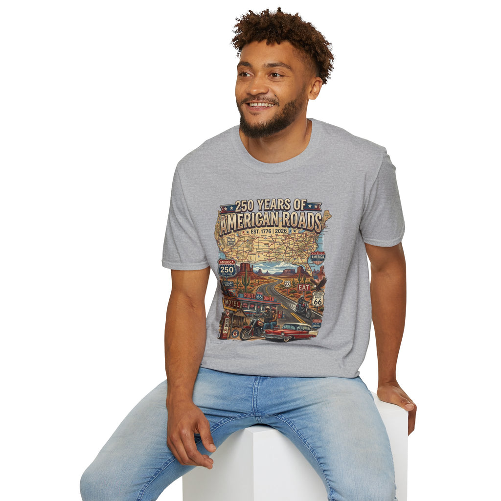 250 Years of American Roads T‑Shirt — Vintage USA Roadmap & Route 66 Travel Tee America 250 Pop Culture