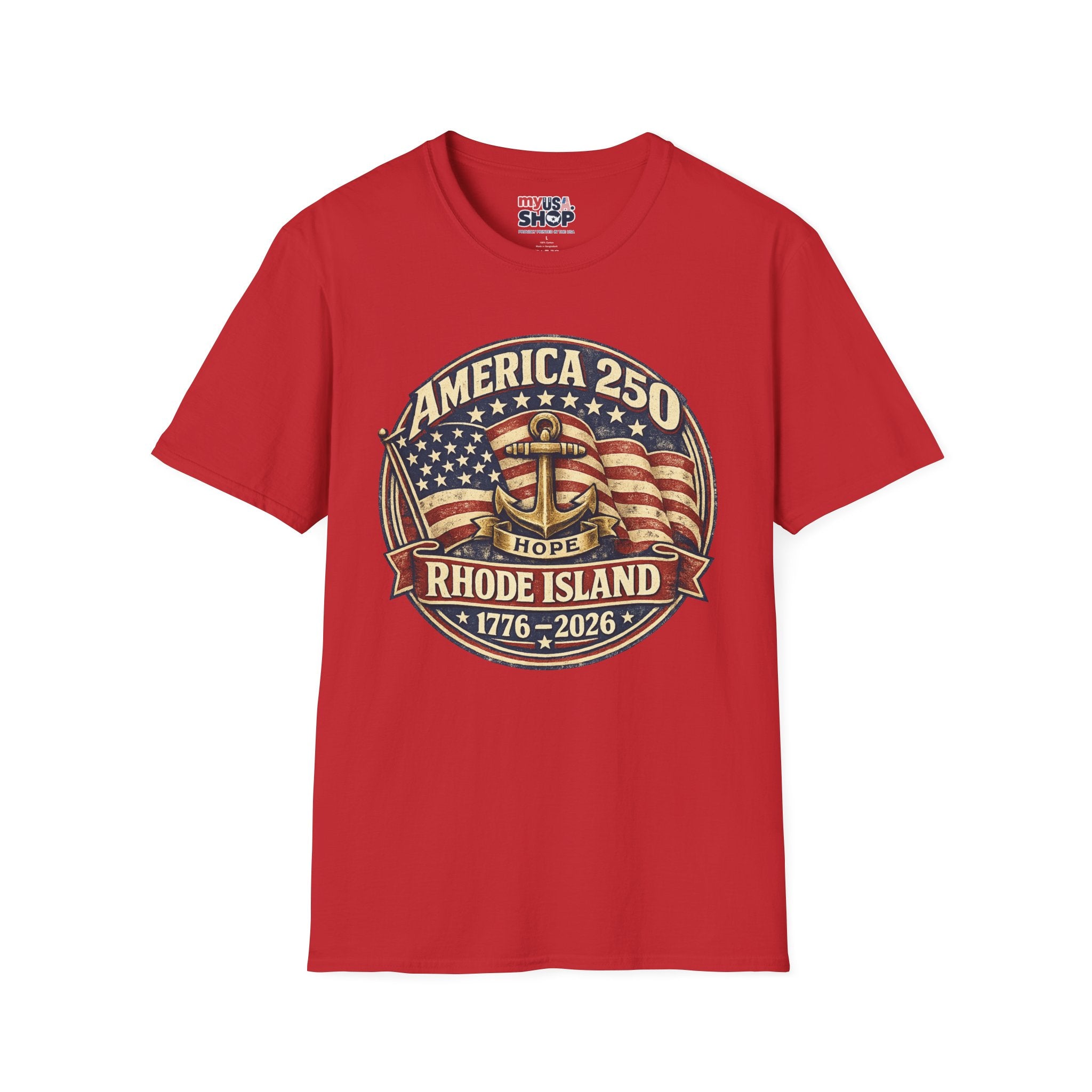 America 250 Rhode Island Shirt — Hope Anchor Patriotic Graphic Tee