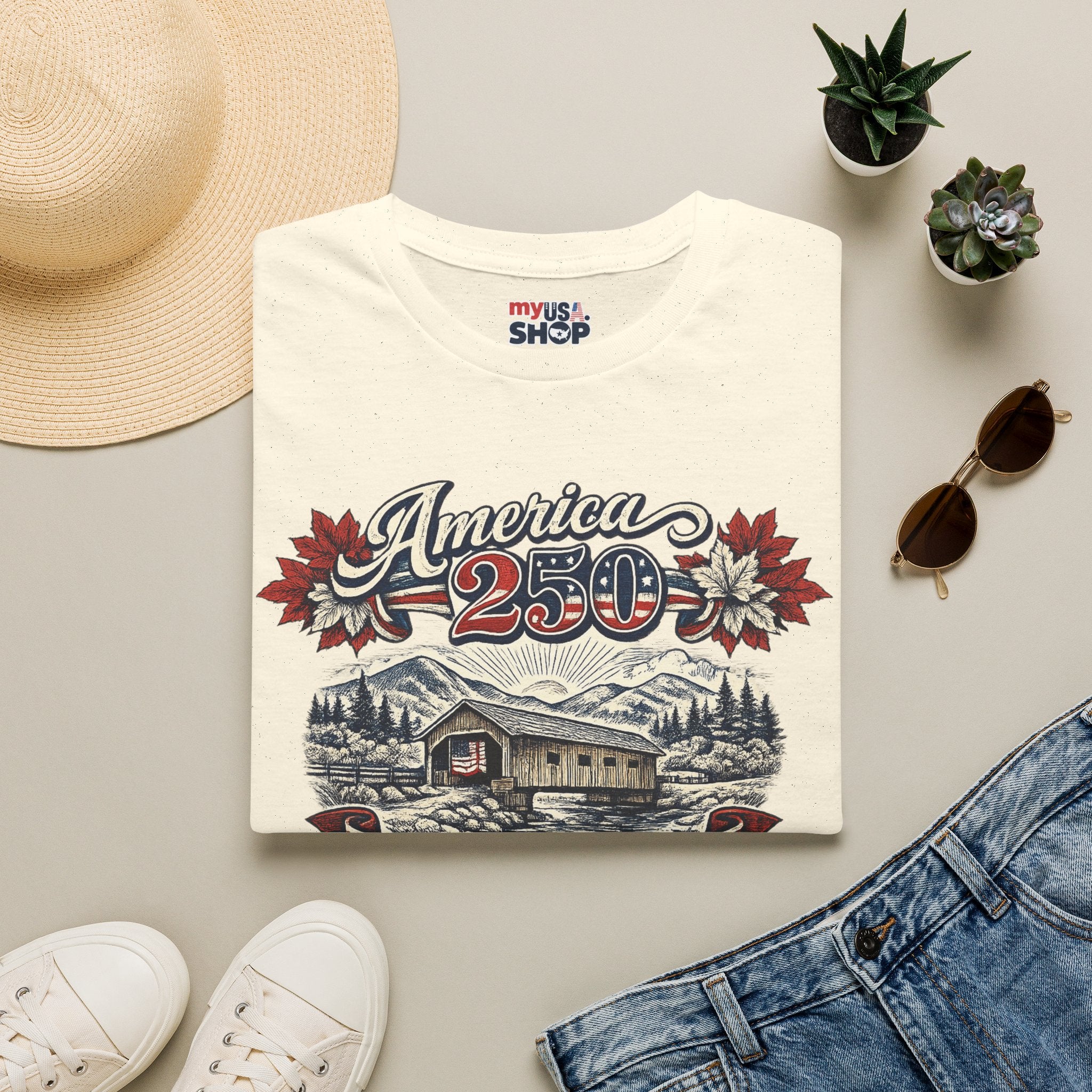 America 250 Vintage T-Shirt — Vermont Patriotic Vermont Mountains Tee