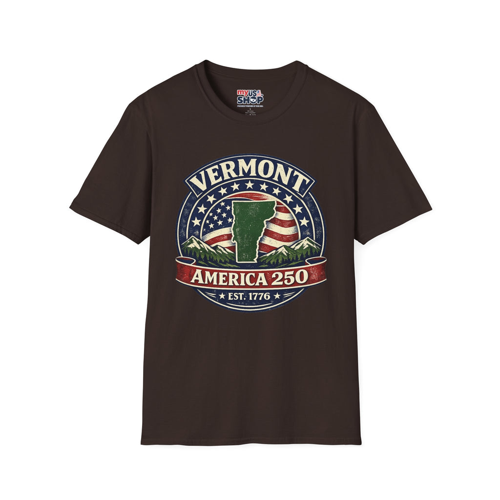 America 250 – Vermont Est. 1776 Map Vintage Tee Design