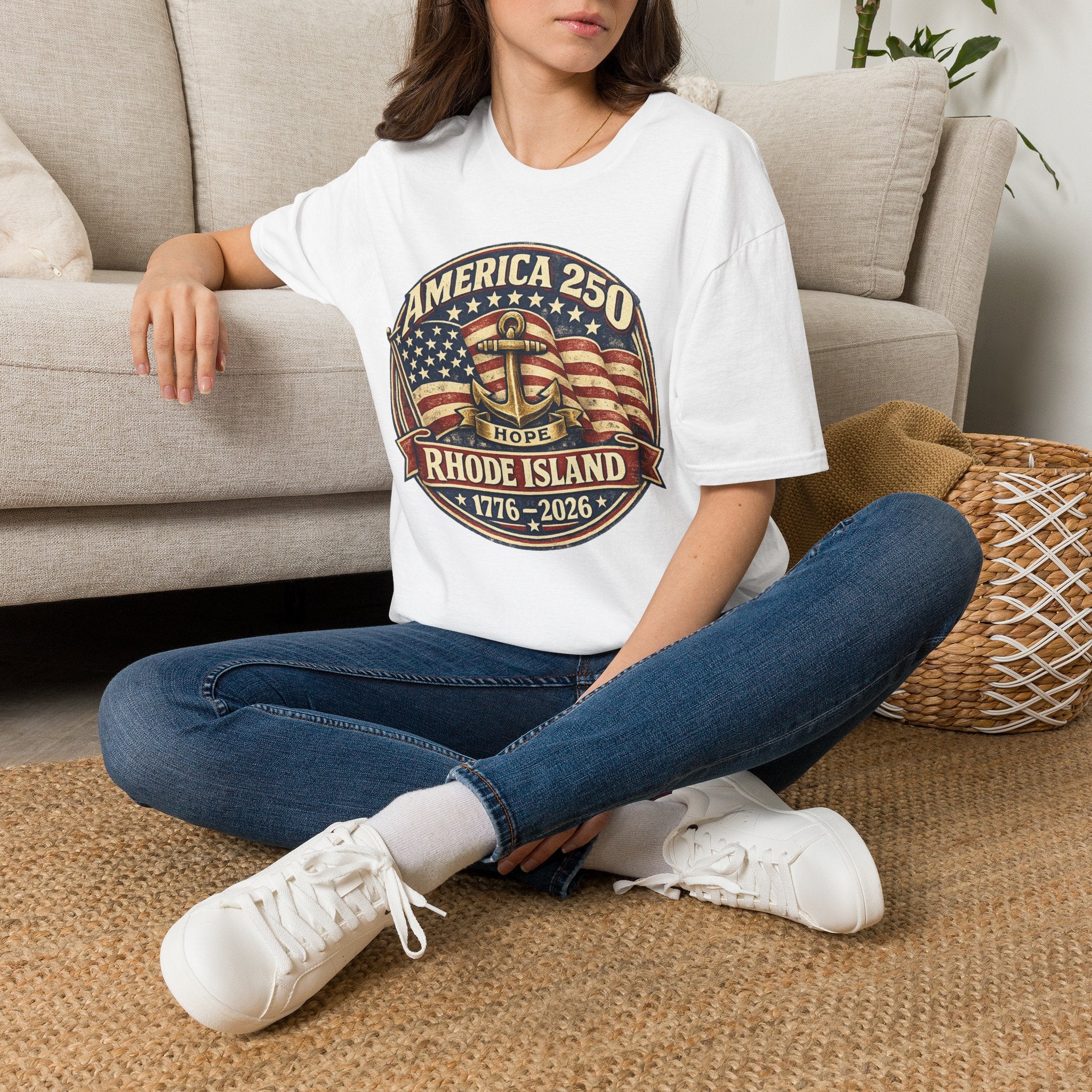 America 250 Rhode Island Shirt — Hope Anchor Patriotic Graphic Tee