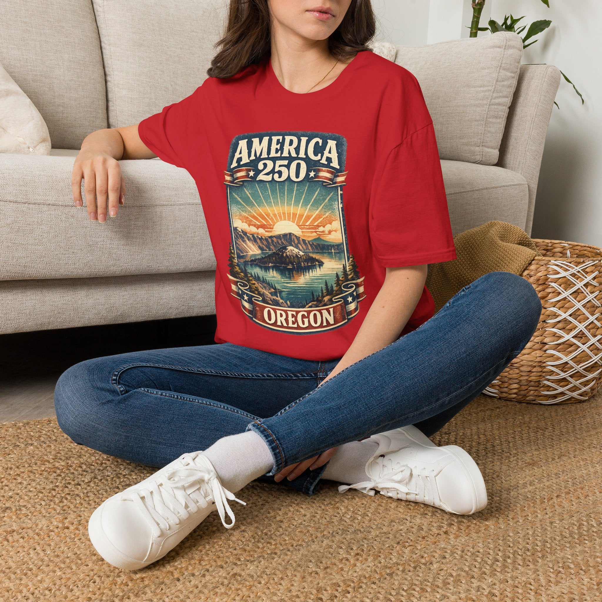 Oregon America 250 Shirt — Crater Lake Sunset Vintage Tee