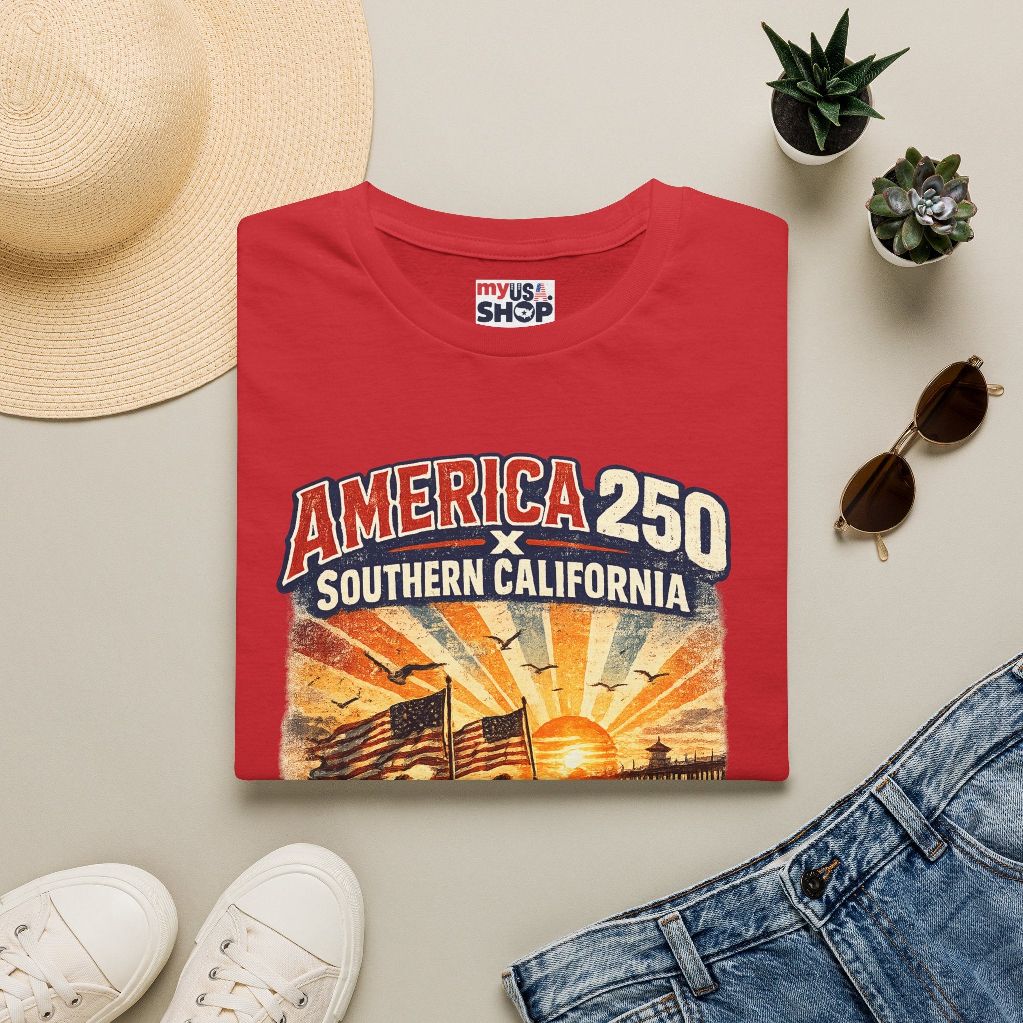 America 250 Southern California Huntington Beach Vintage Tee