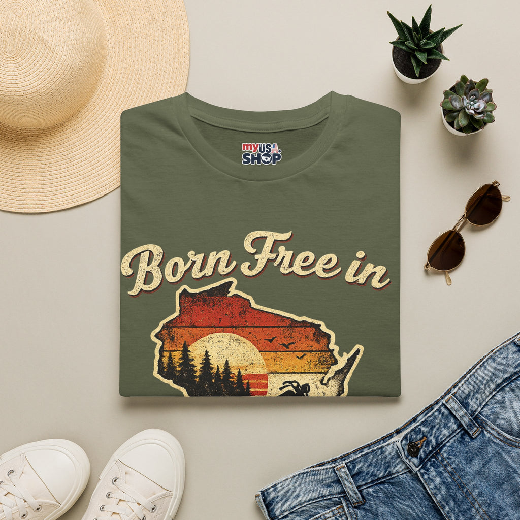 Wisconsin Vintage "Born Free in" T-Shirt - America 250 Tee
