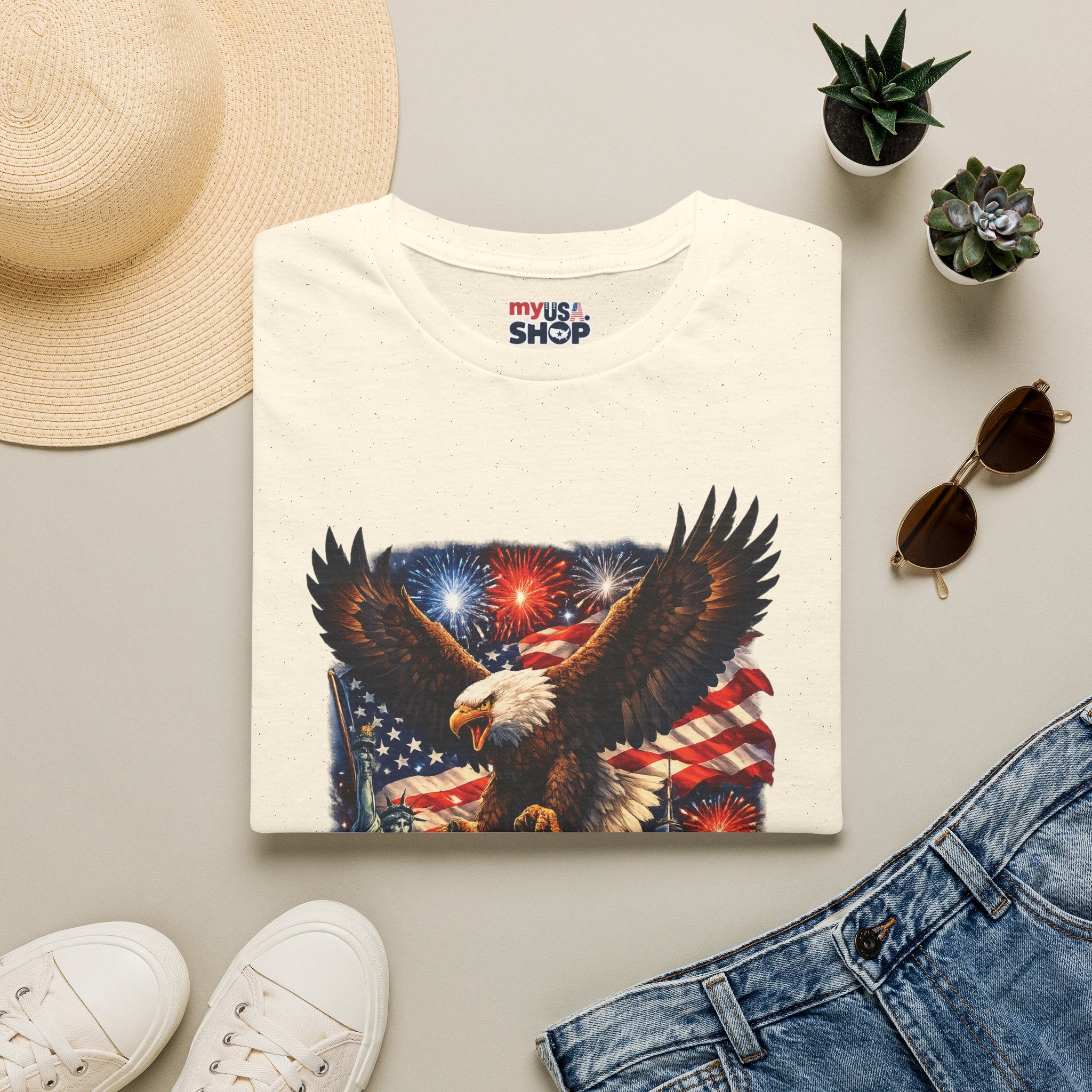 America 250 Patriotic Eagle T-Shirt — New York Fireworks Design