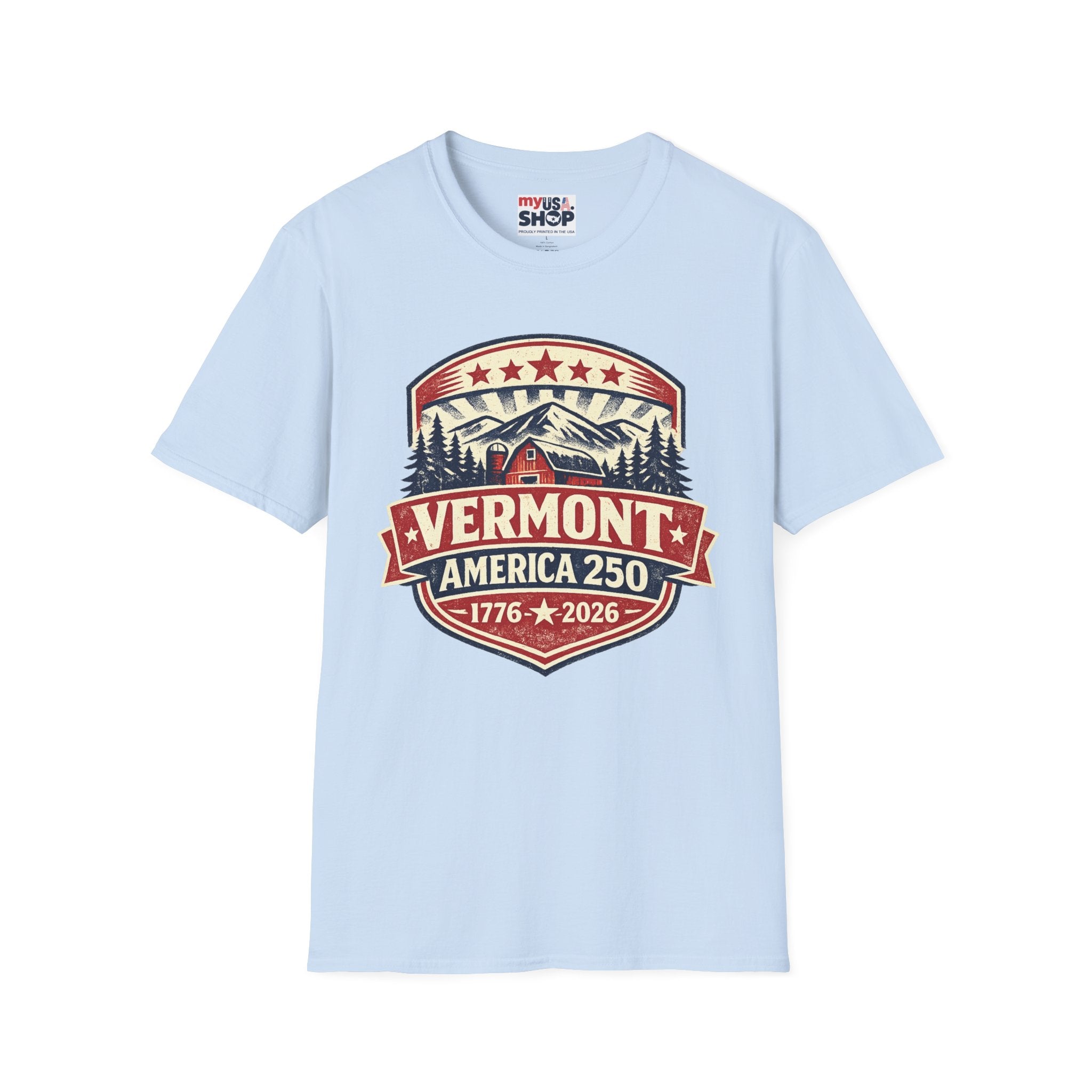 Vermont America 250 T-Shirt — Retro Mountain Cabin Design