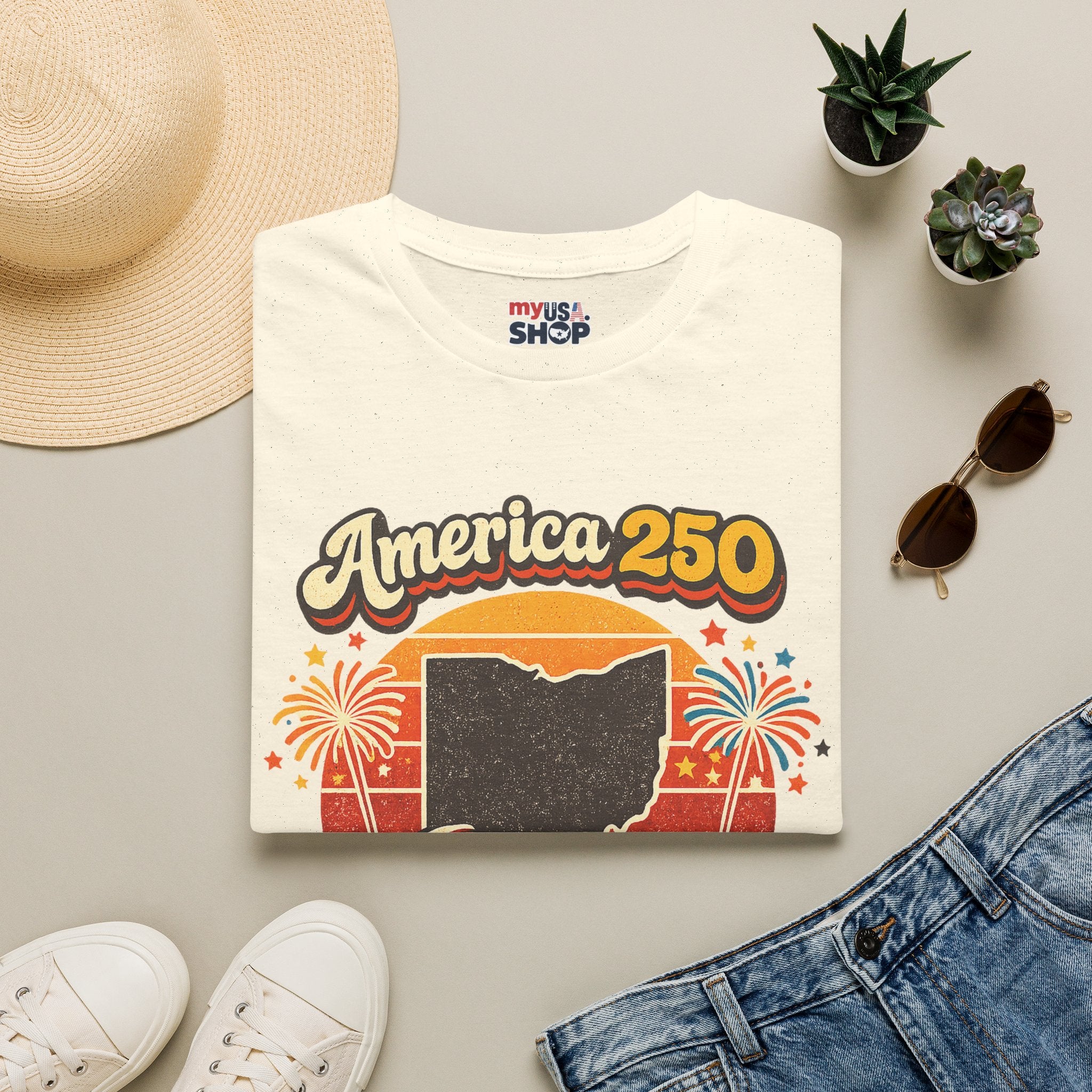 America 250 Ohio T‑Shirt — Retro Fireworks Bicentennial Celebration Tee