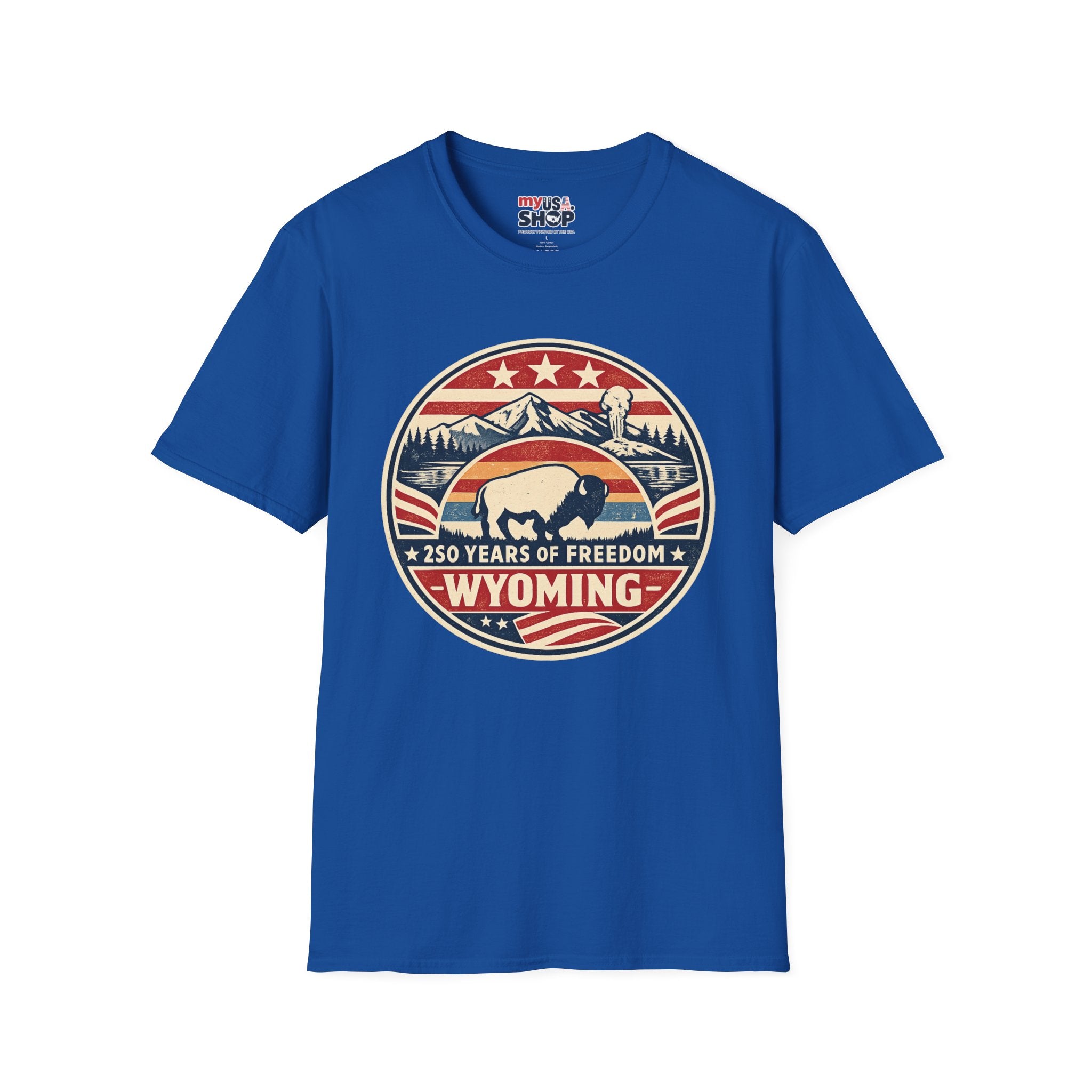 Wyoming Buffalo Tee — America 250 Retro Mountain Graphic T-Shirt