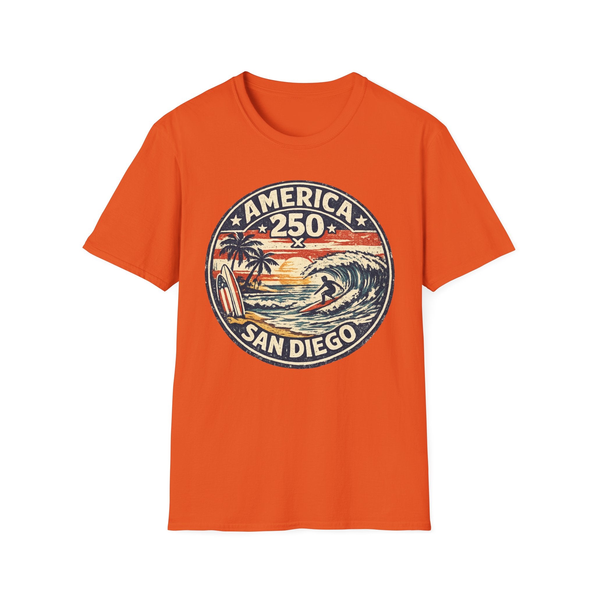 America 250 San Diego California Vintage Surf Emblem Tee
