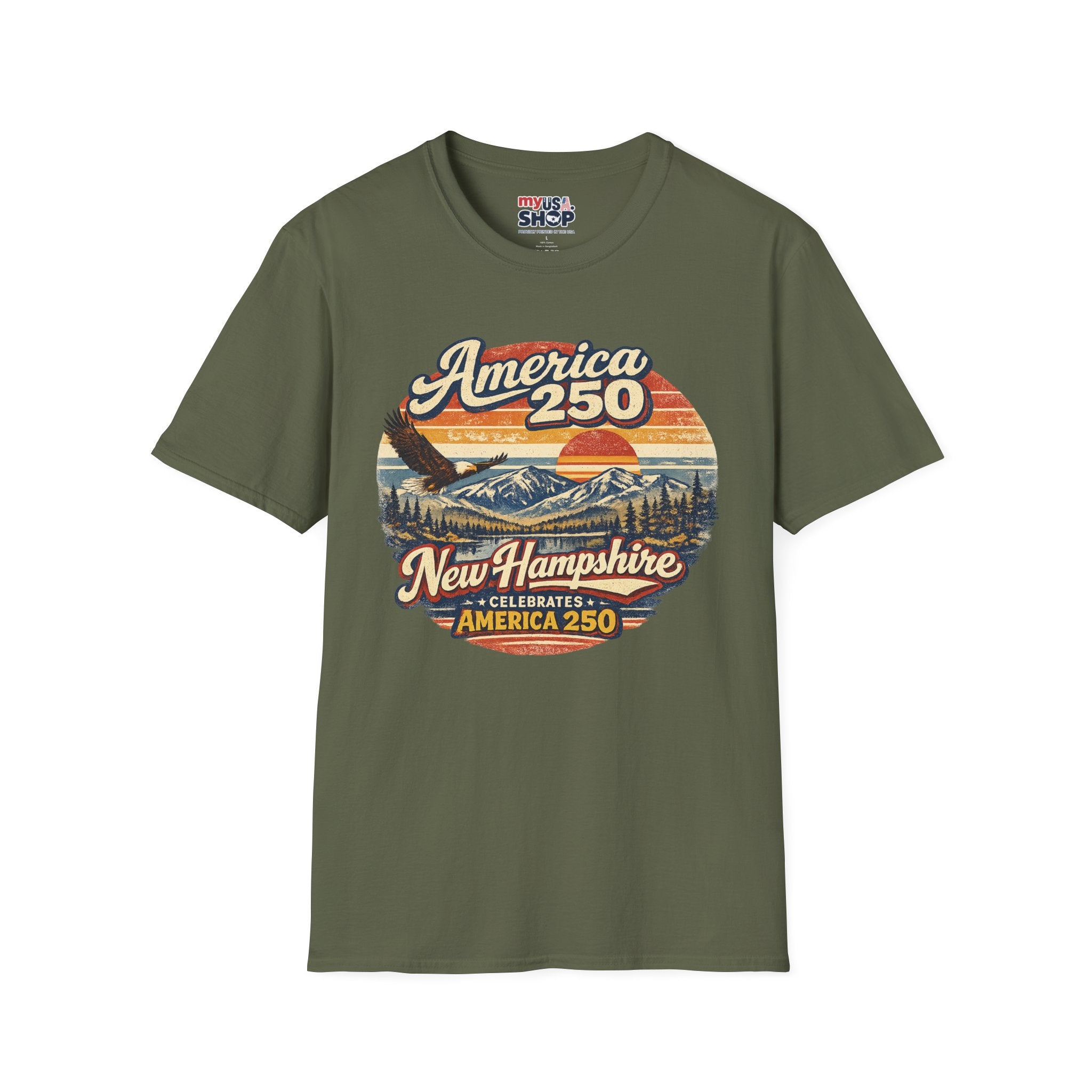 America 250 T-Shirt — Retro Eagle & Mountain New Hampshire Design