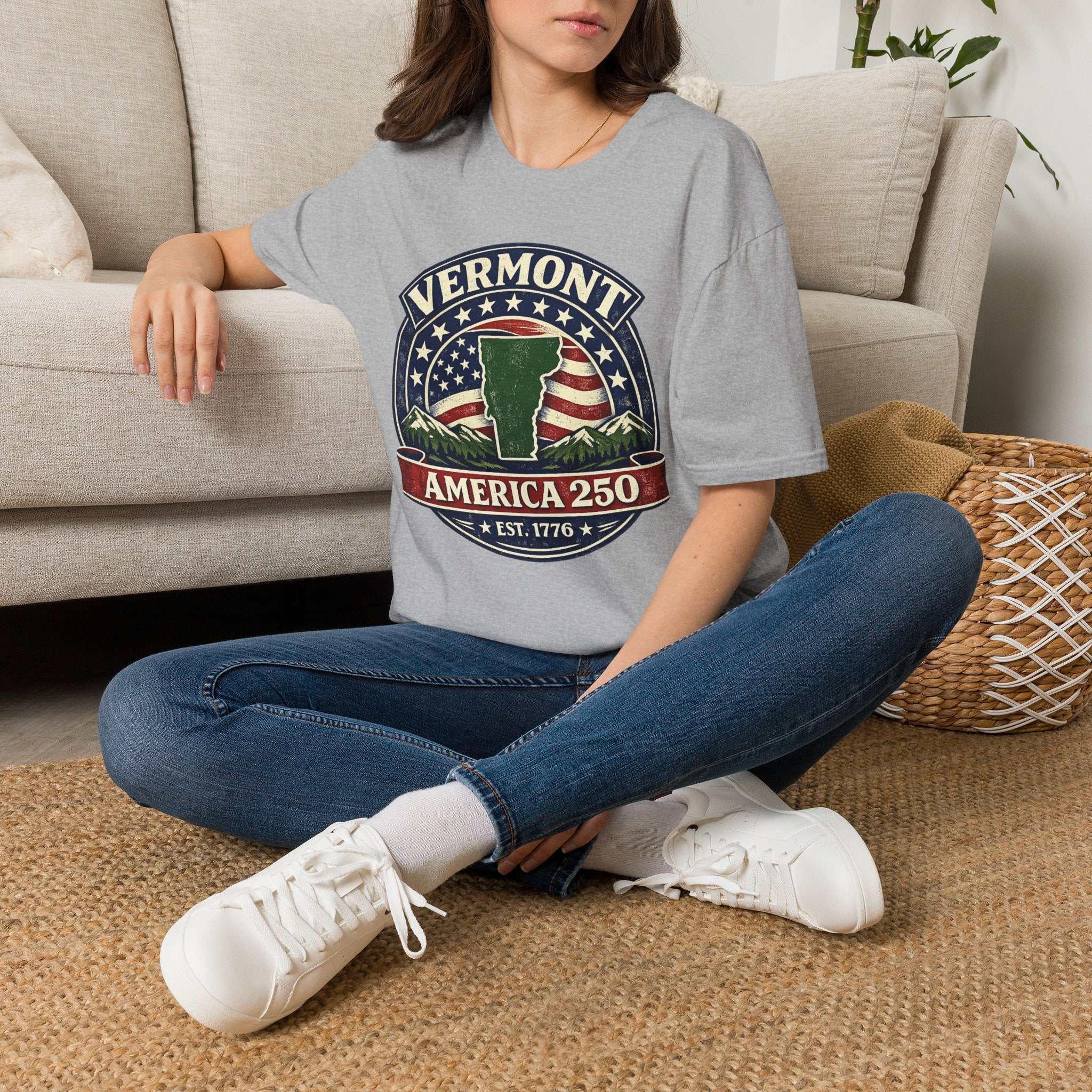 America 250 – Vermont Est. 1776 Map Vintage Tee Design