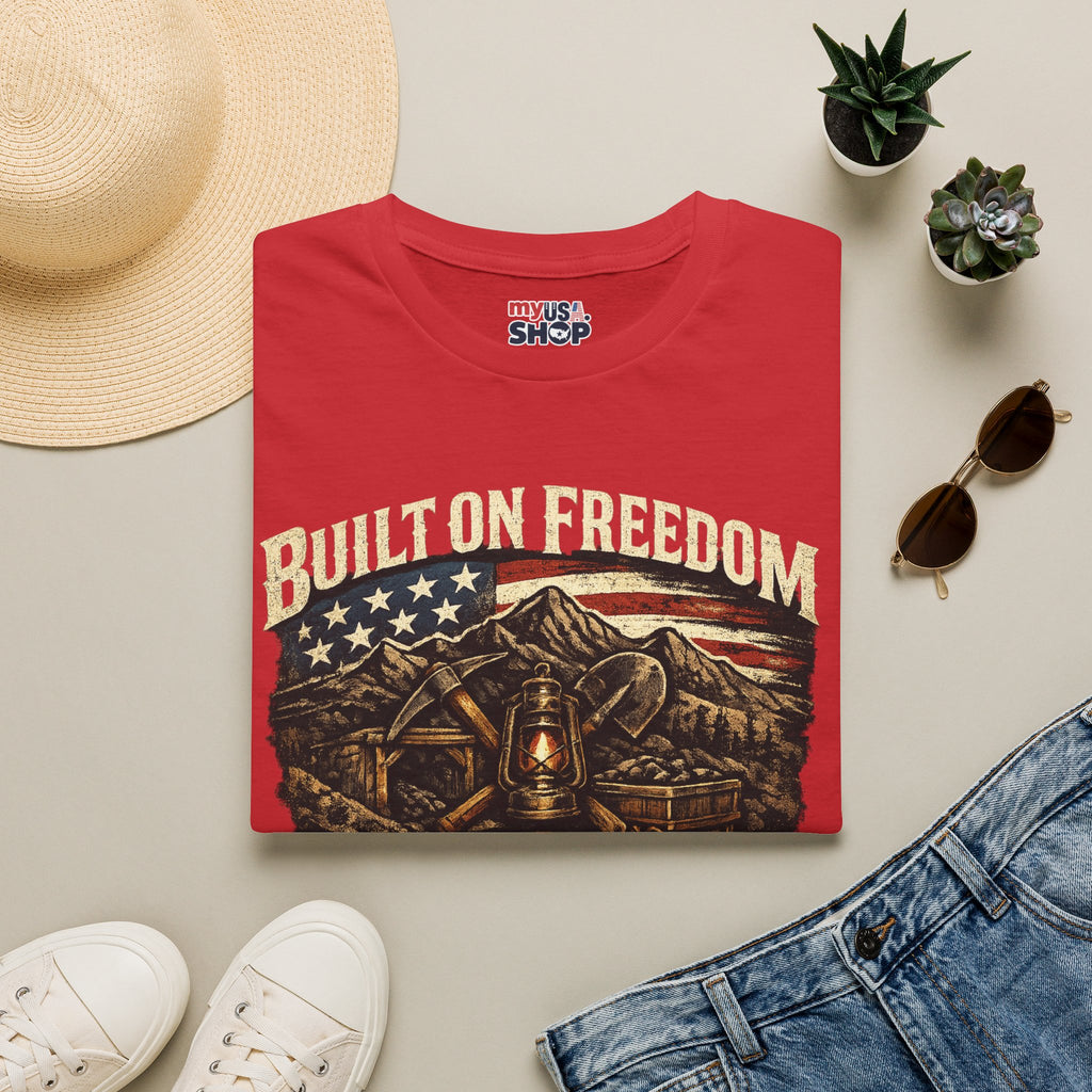 America 250 T-Shirt — Built on Freedom West Virginia Vintage Flag Mountain