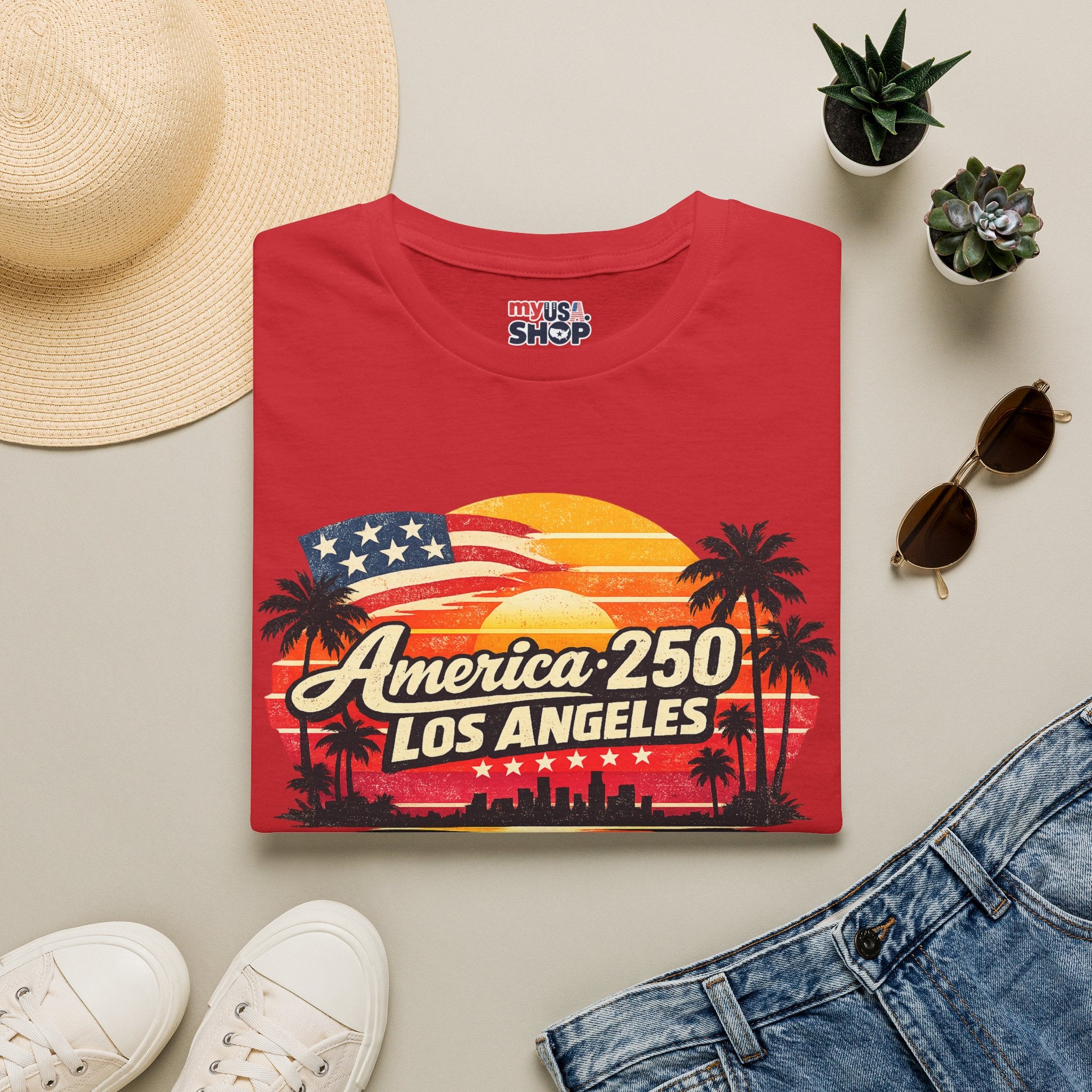 America 250 Los Angeles Retro Sunset California Tee