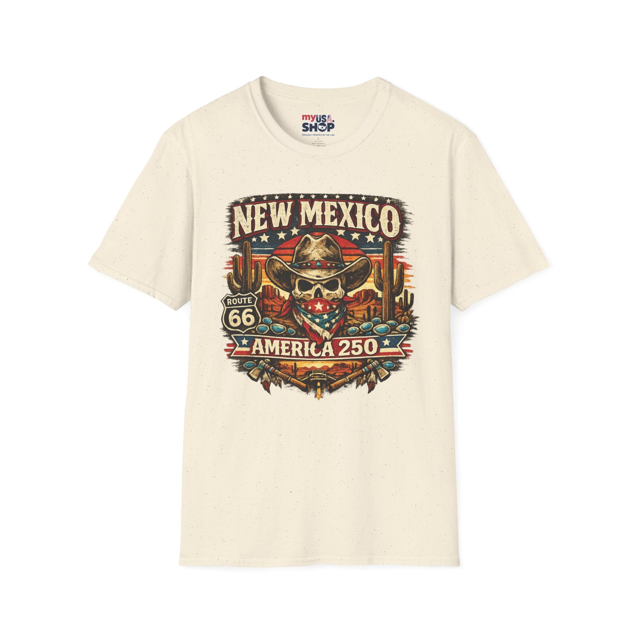America 250 New Mexico Skull Cowboy T-Shirt — Route 66 Americana Desert Tee