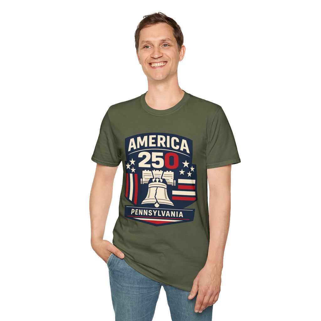 Pennsylvania America 250 Shirt — Modern Minimal Patriotic Badge Tee
