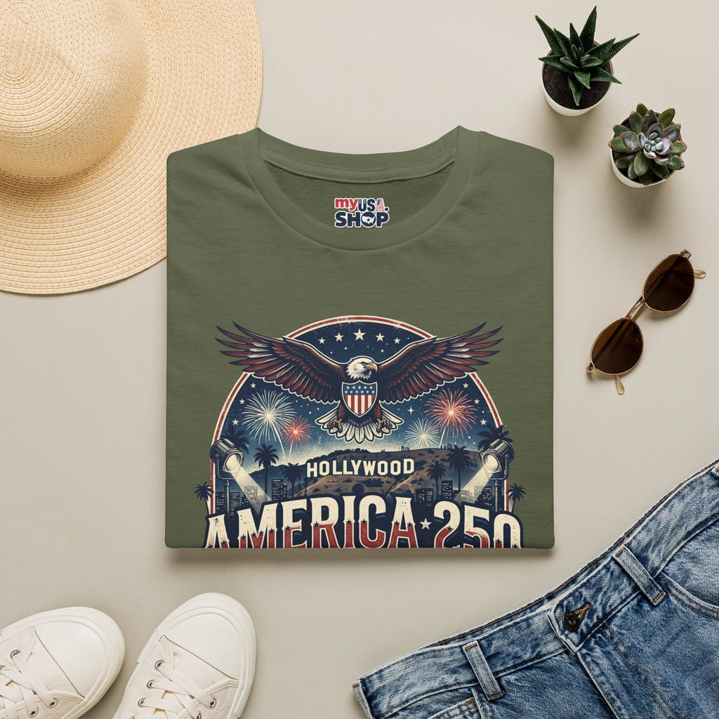 America 250 Graphic T-Shirt — Hollywood Stars & Stripes Eagle Design
