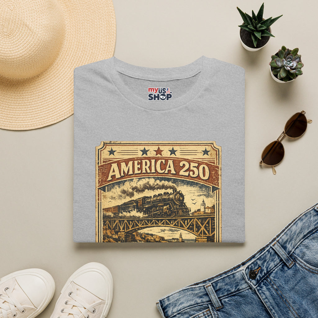 America 250 Rhode Island Train Heritage T-Shirt — Vintage Railroad Graphic Tee