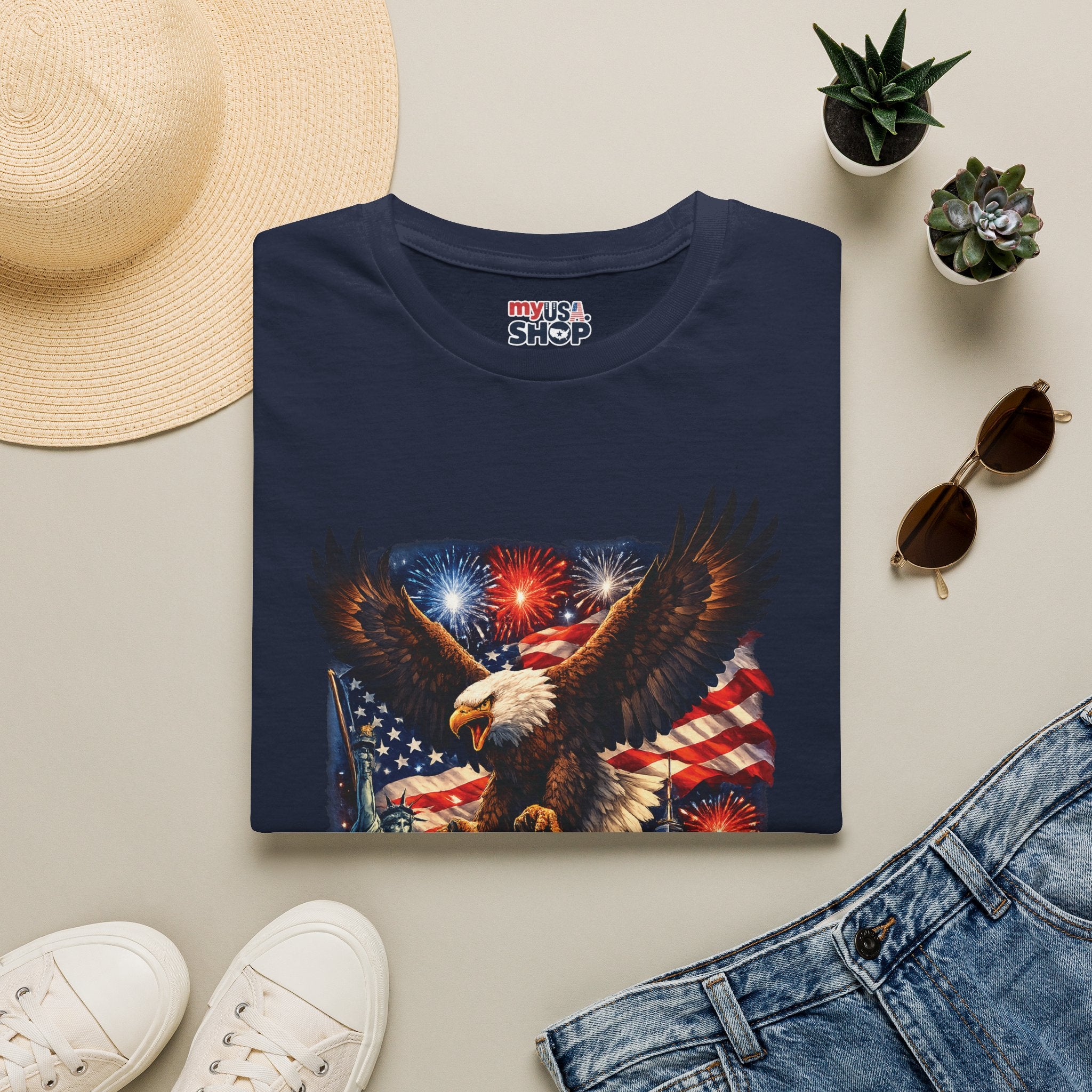 America 250 Patriotic Eagle T-Shirt — New York Fireworks Design