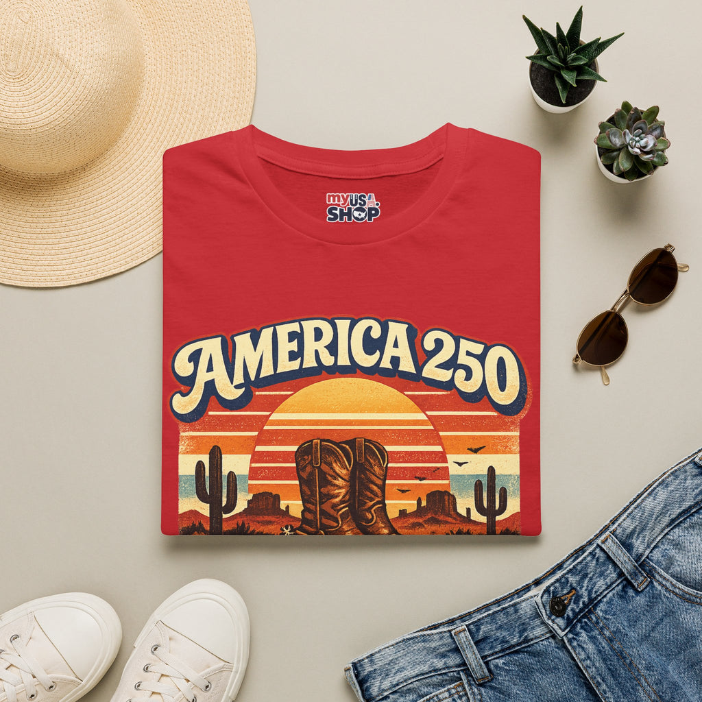 America 250 Texas T-Shirt — Retro Desert Cowboy Graphic Tee
