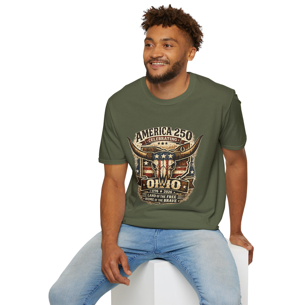 America 250 – Ohio Longhorn Skull Patriotic Vintage Tee Design
