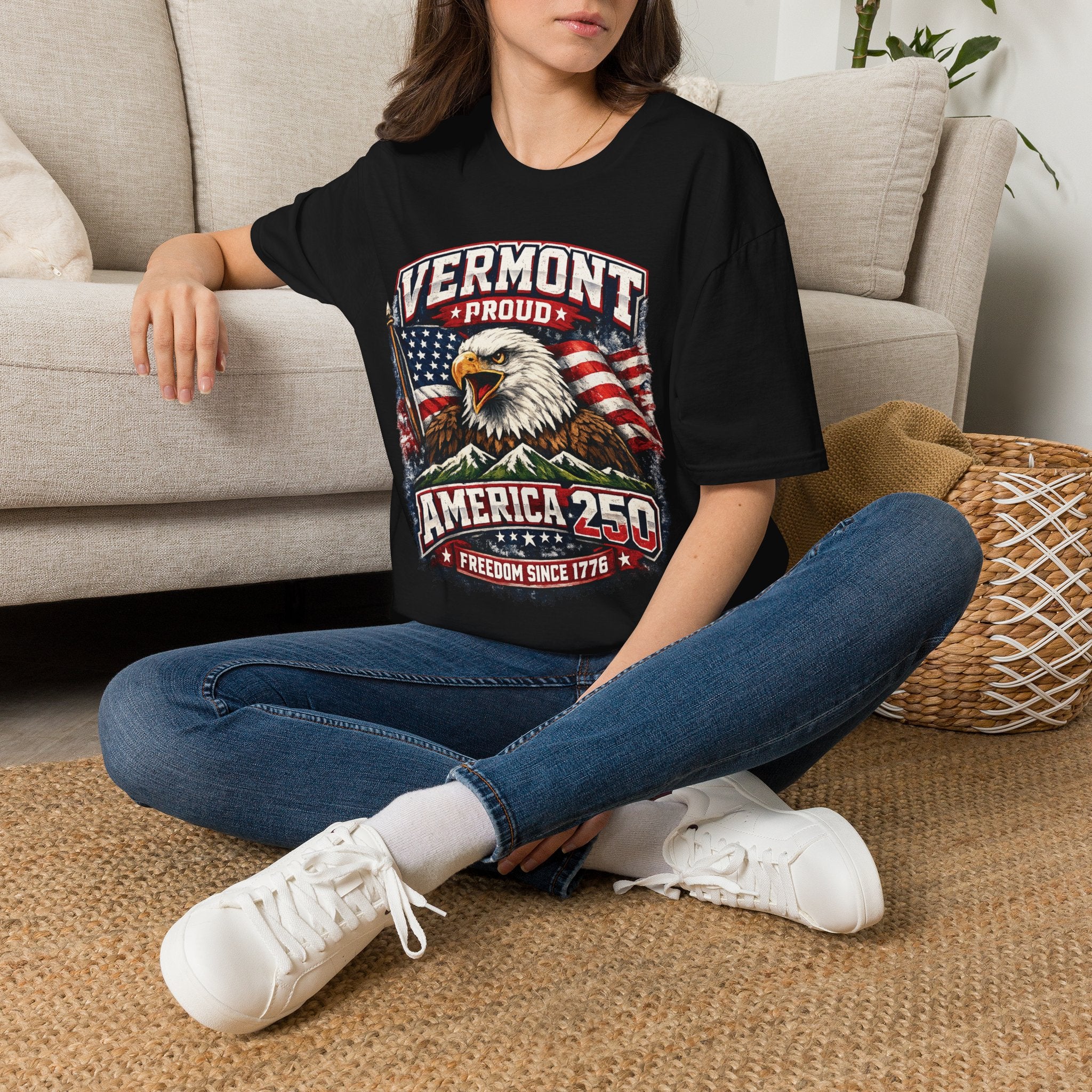 America 250 x Vermont Proud T-Shirt — Eagle Flag Design