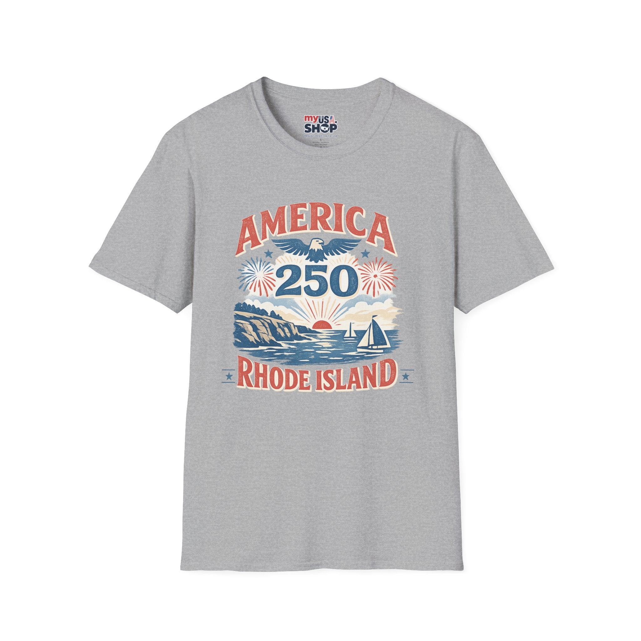 America 250 Rhode Island Shirt — Coastal Fireworks Patriotic Tee
