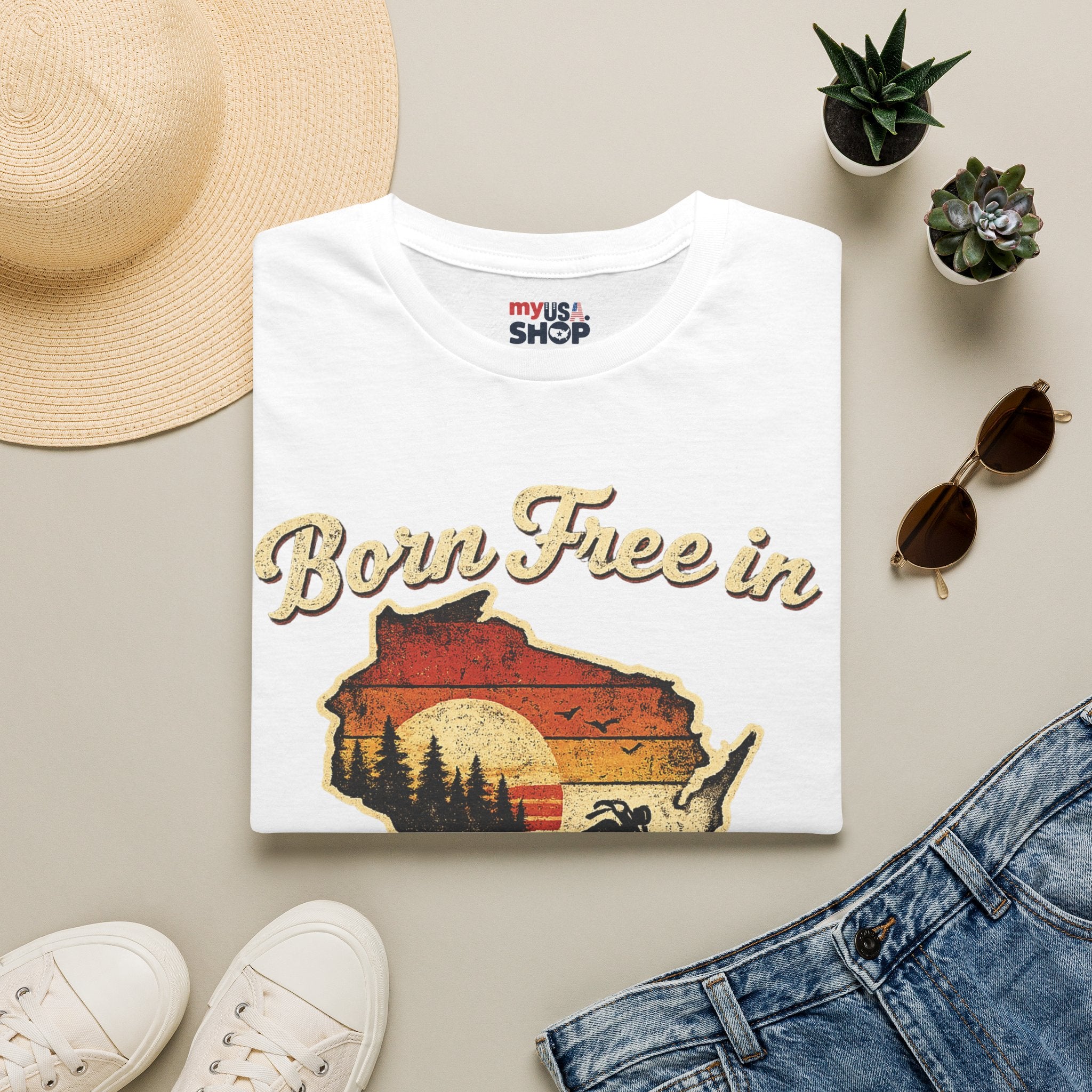 Wisconsin Vintage "Born Free in" T-Shirt - America 250 Tee