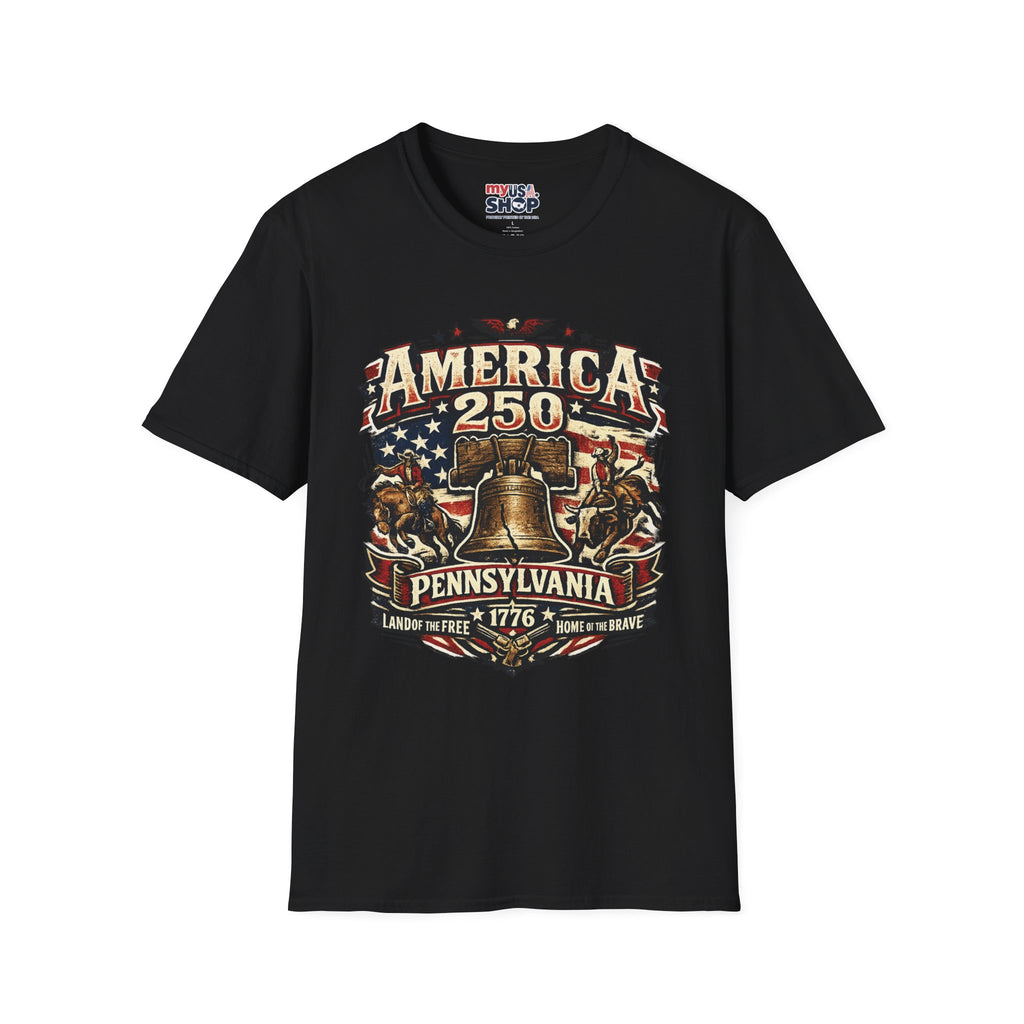 America 250 Pennsylvania TShirt — Western Rodeo Liberty Bell Graphic Tee