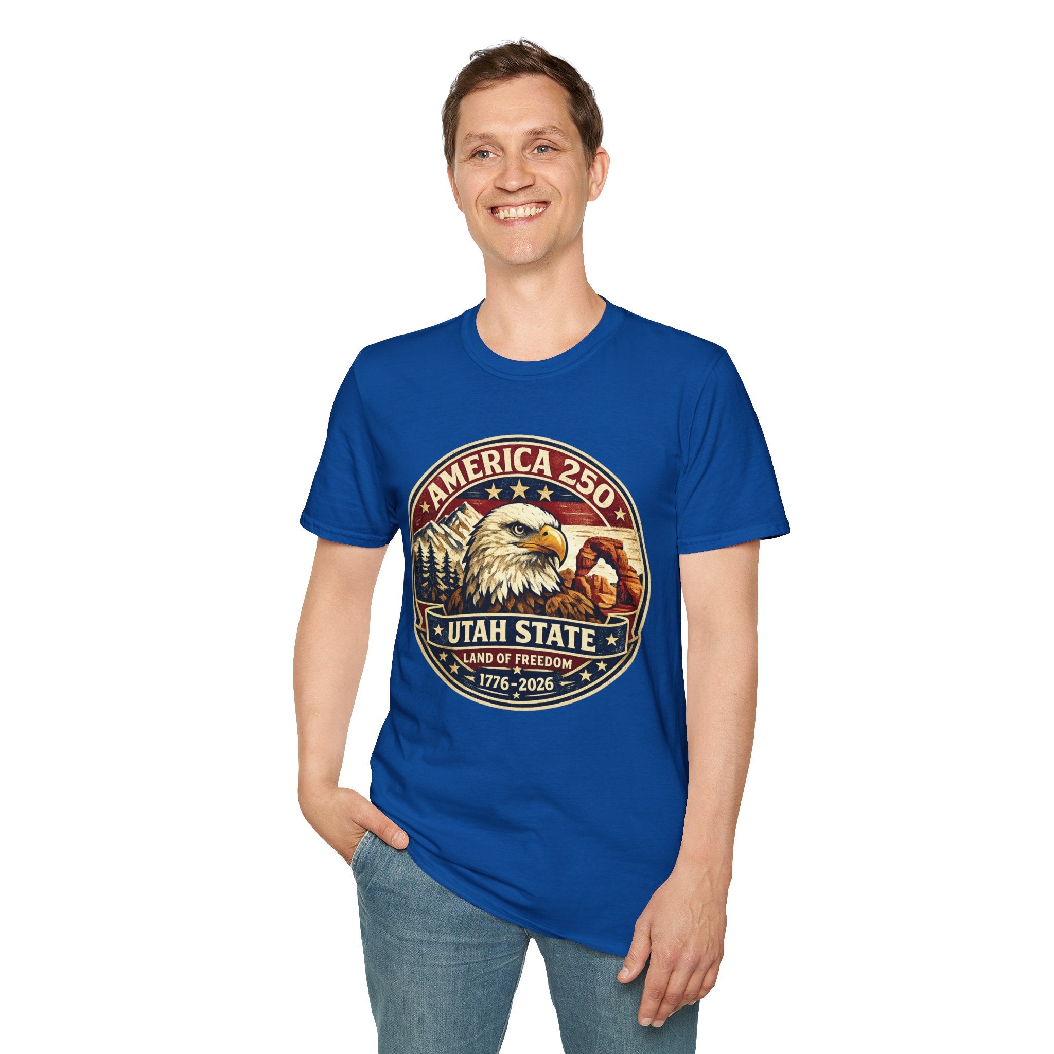 America 250 Utah State Tee — Land of Freedom Eagle Graphic Shirt