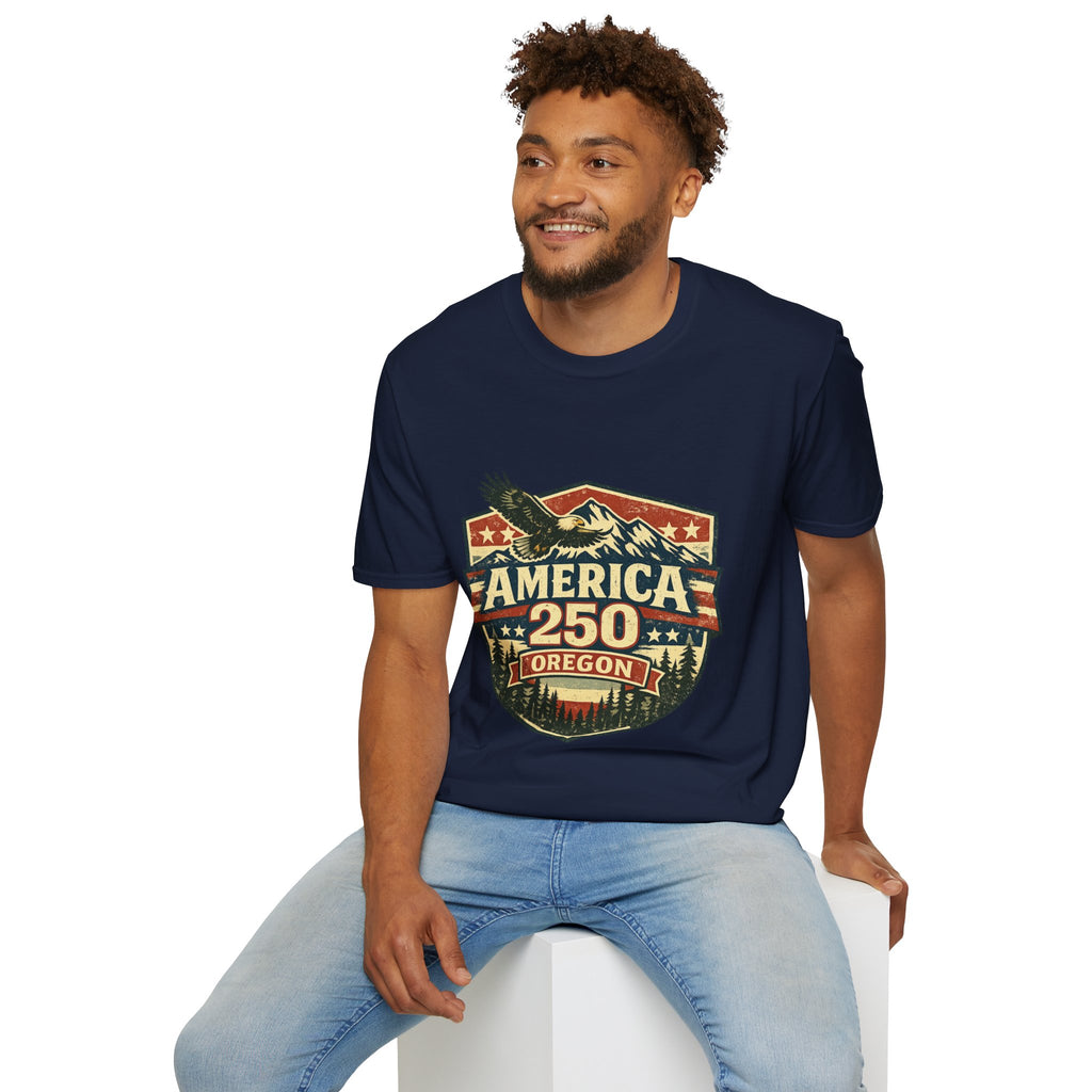 America 250 Shirt —Oregon  Mountain Eagle Wilderness Badge Tee