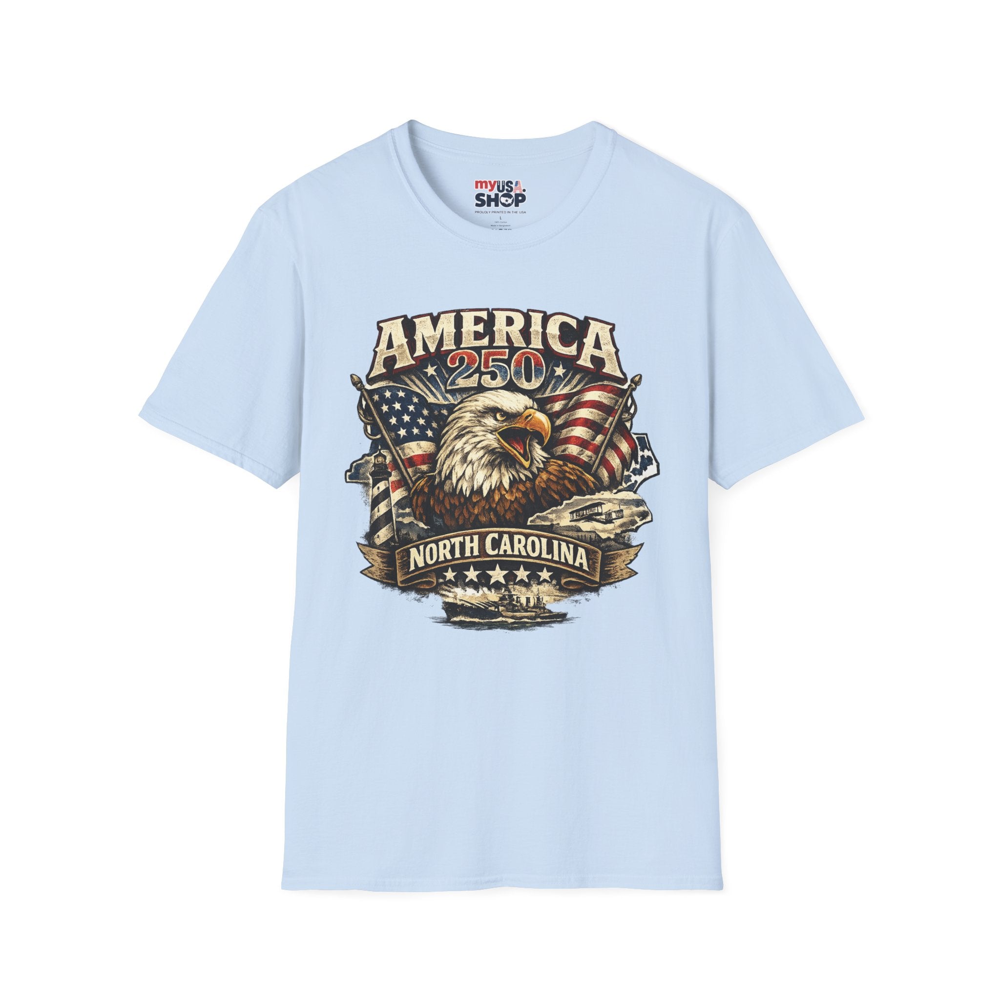America 250 Eagle T-Shirt — Patriotic USA Flag Graphic (North Carolina)