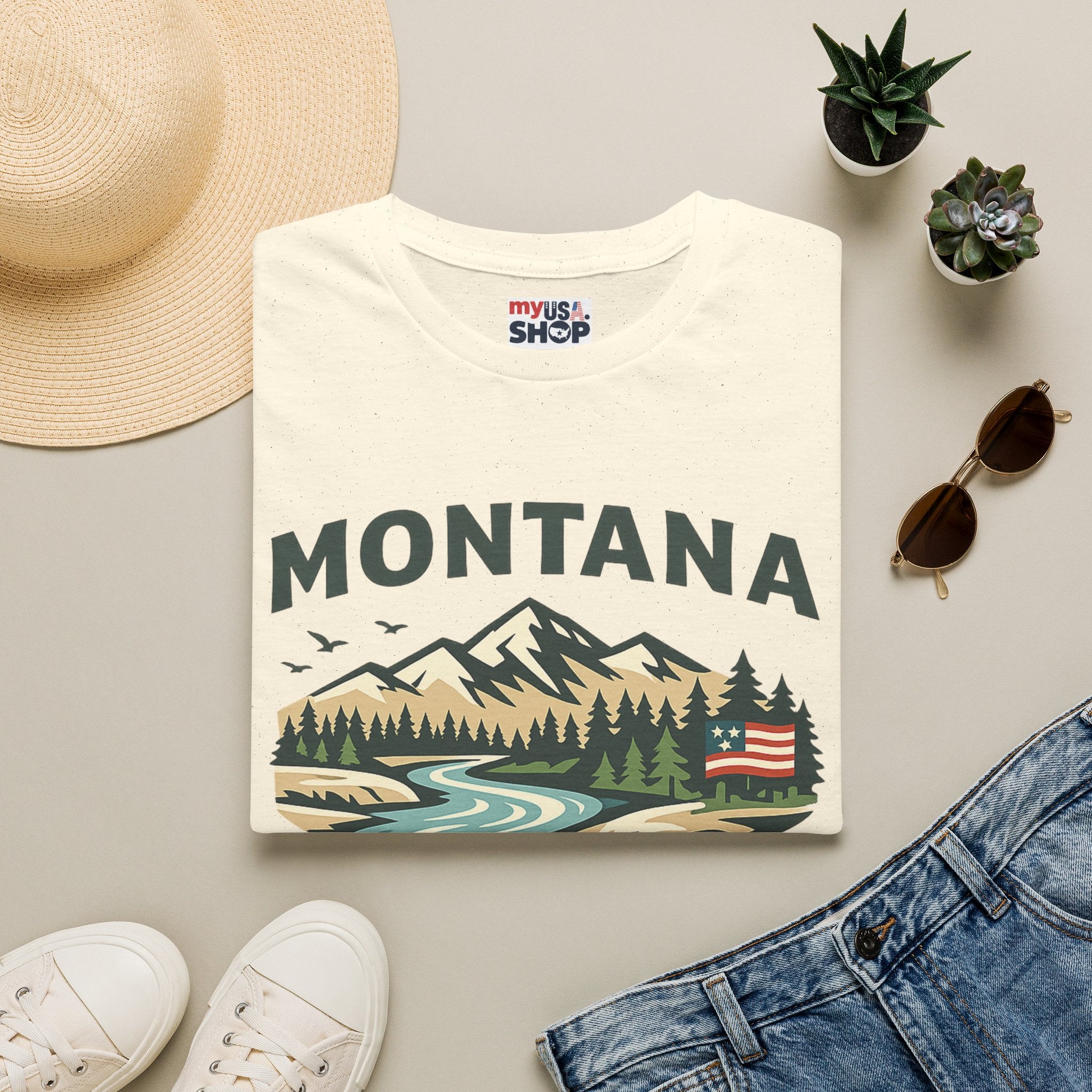 Montana Mountain Scenic T-Shirt — America 250 Retro Nature Graphic