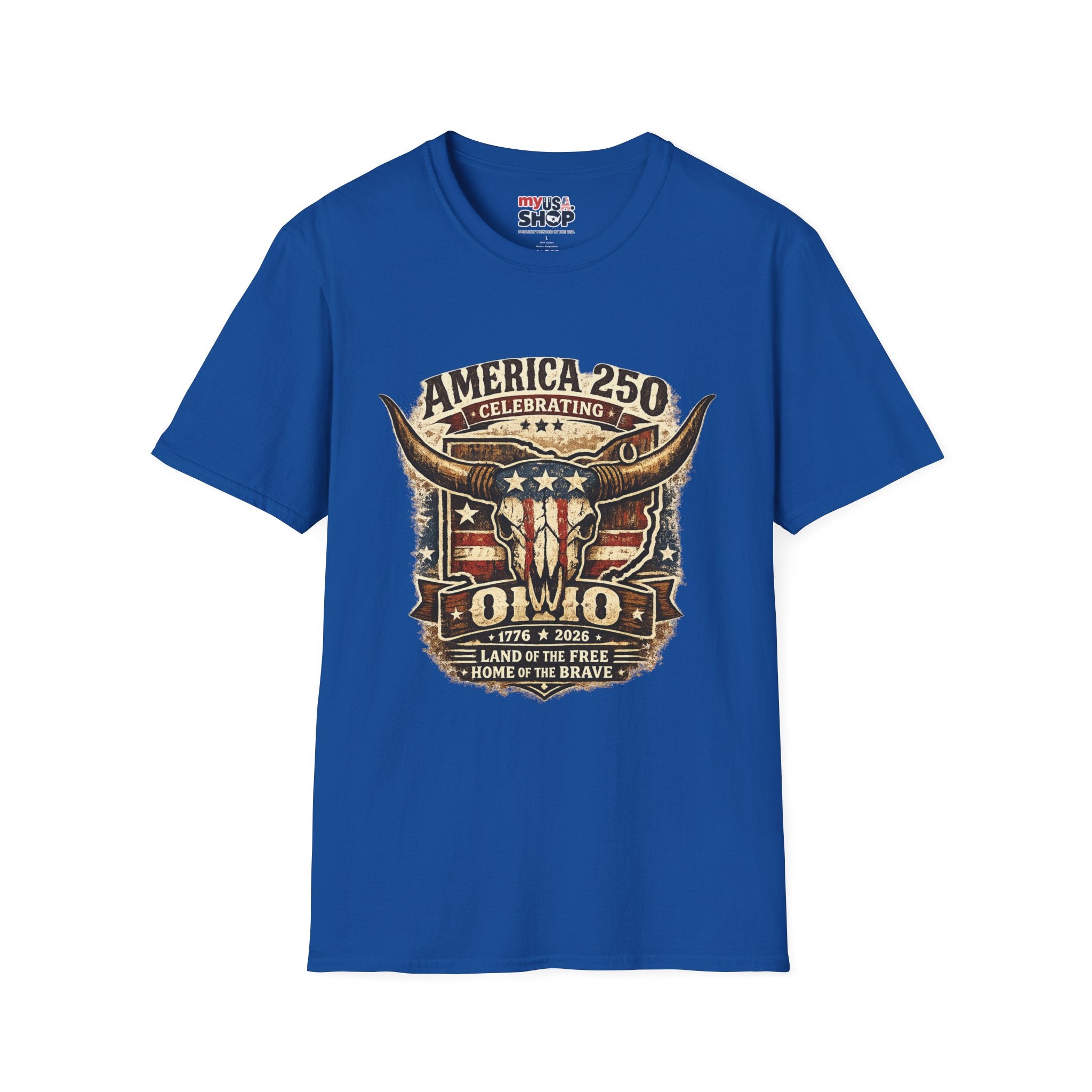 America 250 – Ohio Longhorn Skull Patriotic Vintage Tee Design