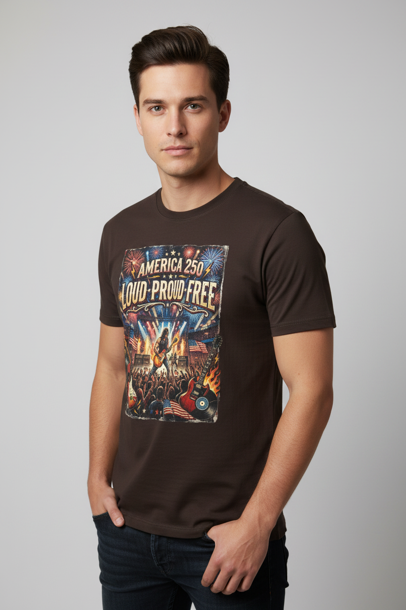 America 250 "Loud Proud Free" T-Shirt — Patriotic Fireworks Concert Tee Pop Culture