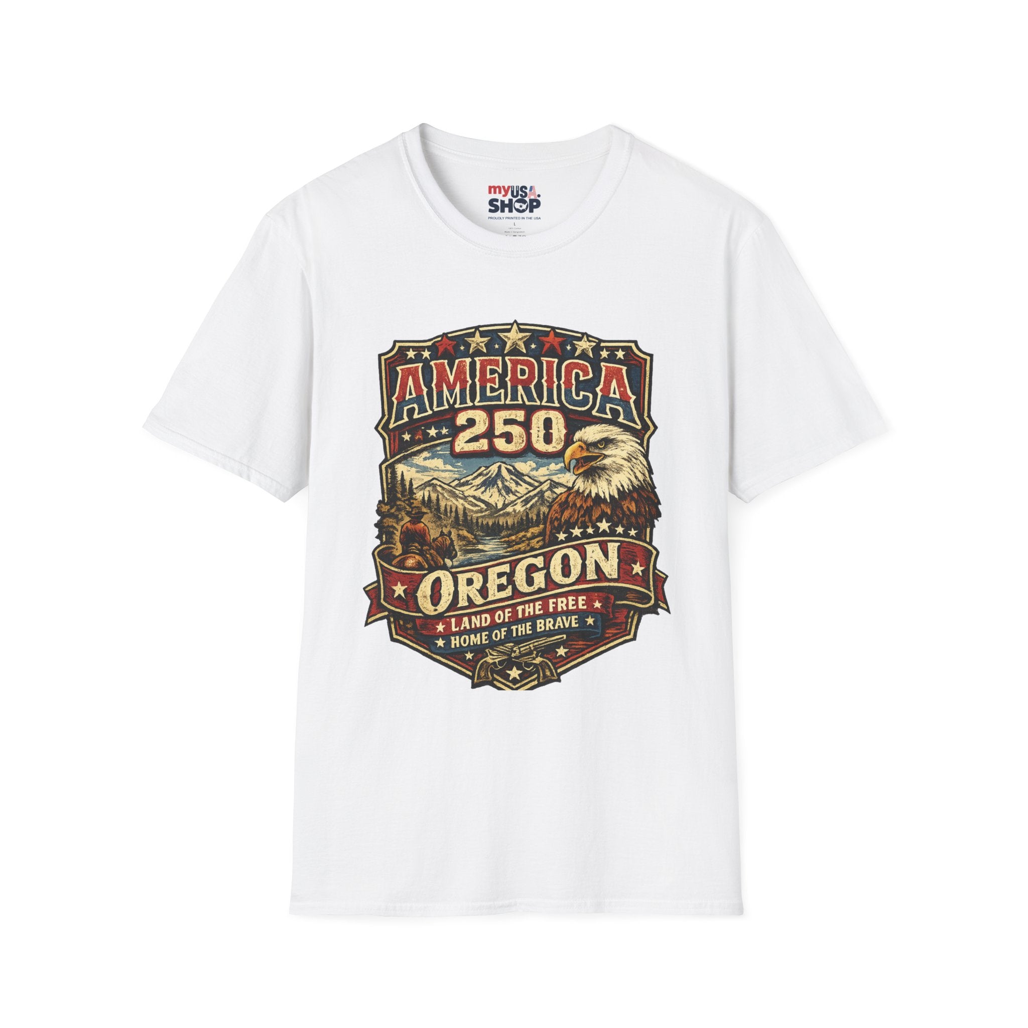 America 250 Oregon  Shirt — Heritage Eagle Americana Crest Tee