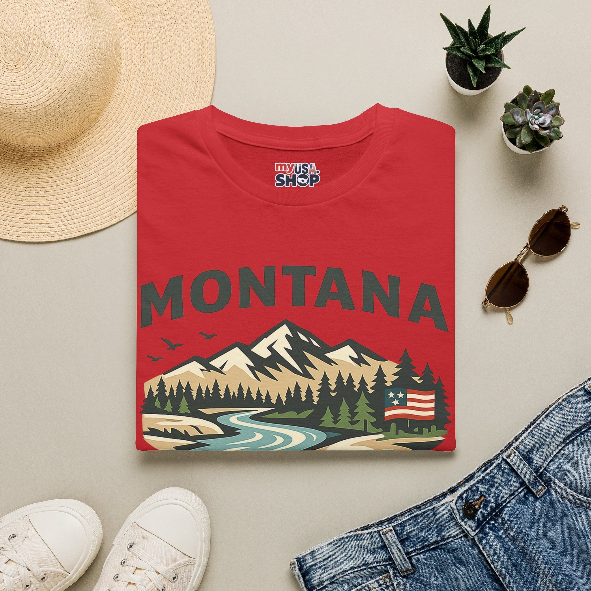 America 250 x Montana Mountain Scenic T-Shirt — Retro Nature Design