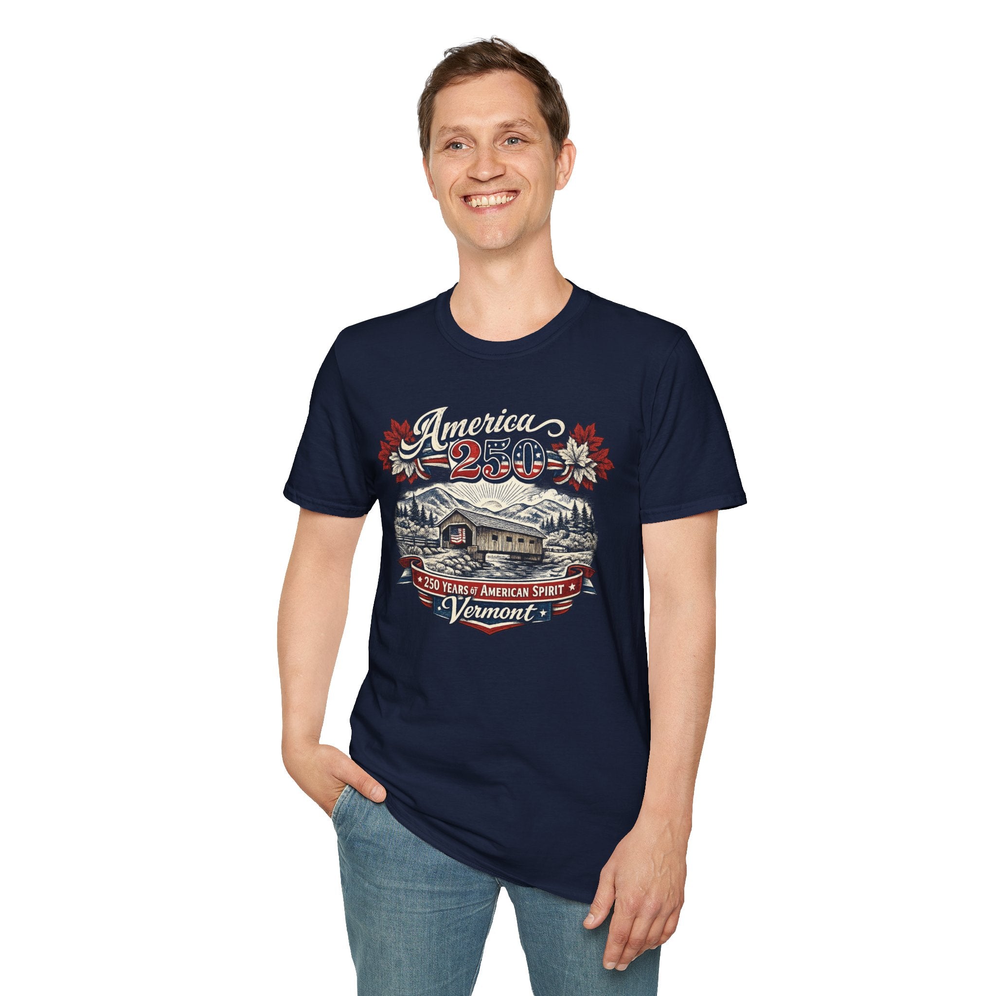 America 250 Vintage T-Shirt — Vermont Patriotic Vermont Mountains Tee