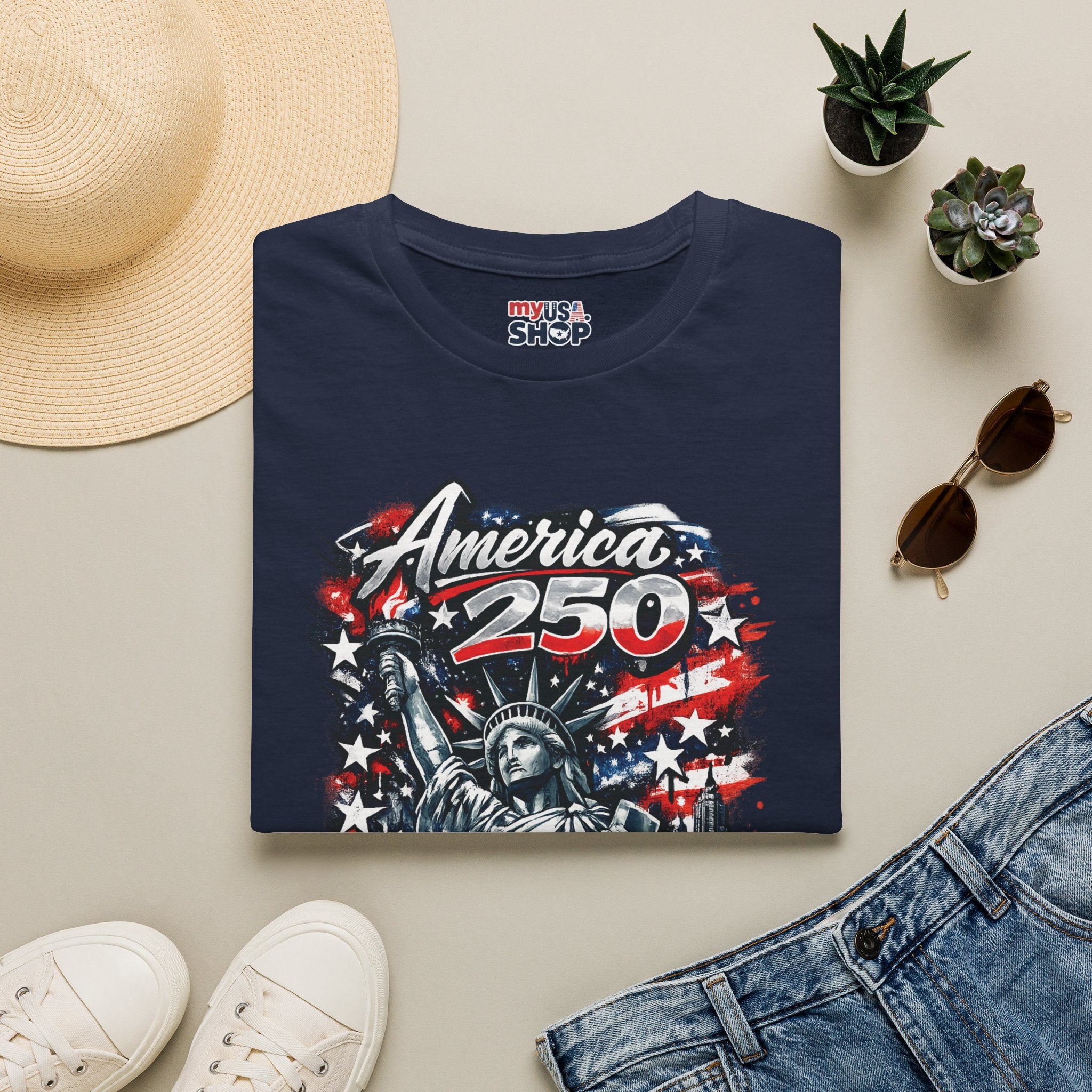 America 250 Statue of Liberty T-Shirt — Patriotic New York 250th Anniversary Tee