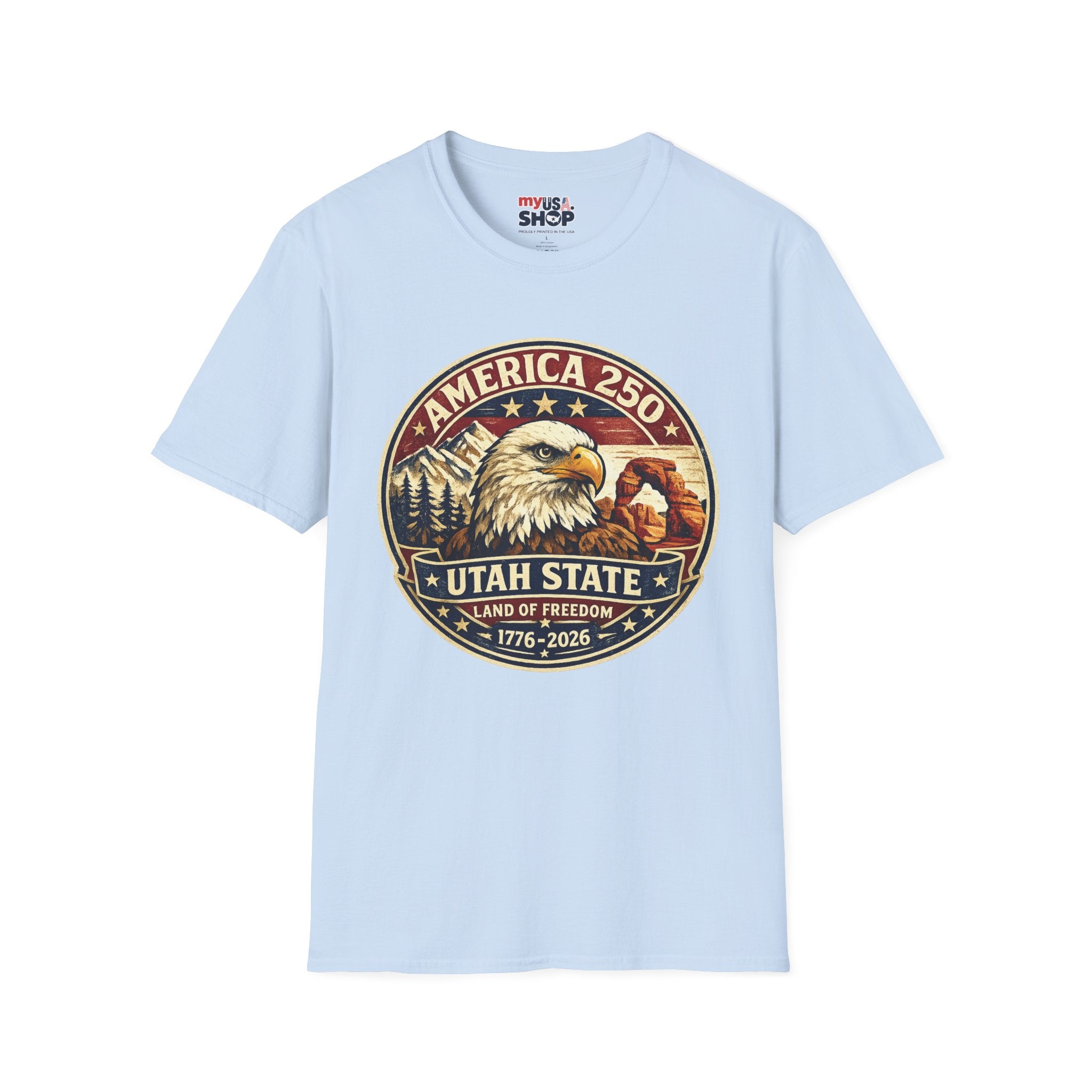 America 250 Utah State Tee — Land of Freedom Eagle Graphic Shirt