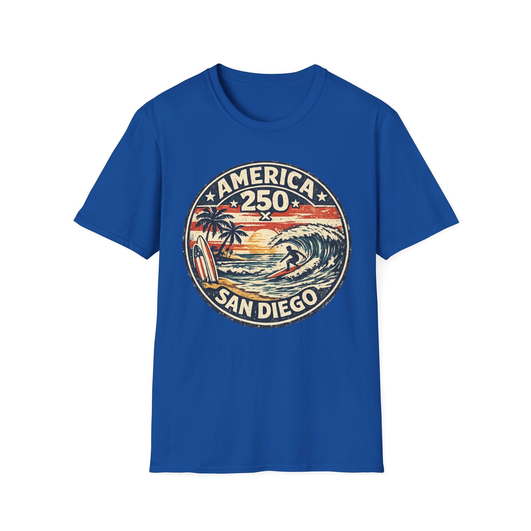America 250 San Diego California Vintage Surf Emblem Tee