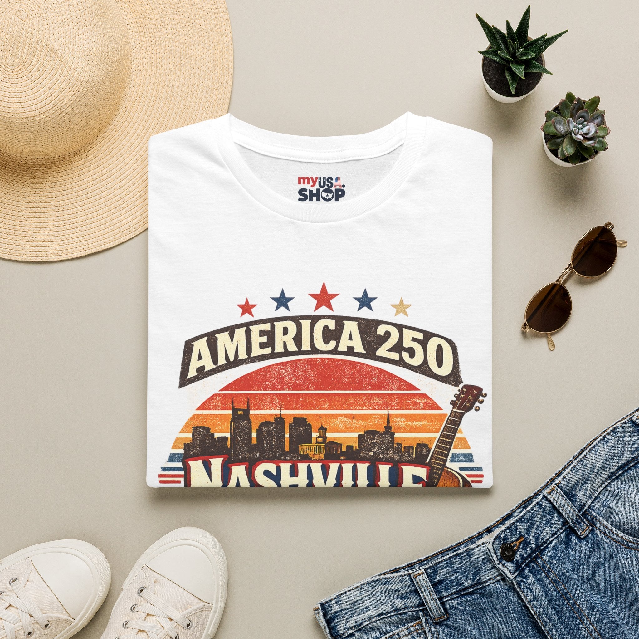 America 250 Nashville Tennessee T-Shirt — Patriotic Music City Graphic Tee