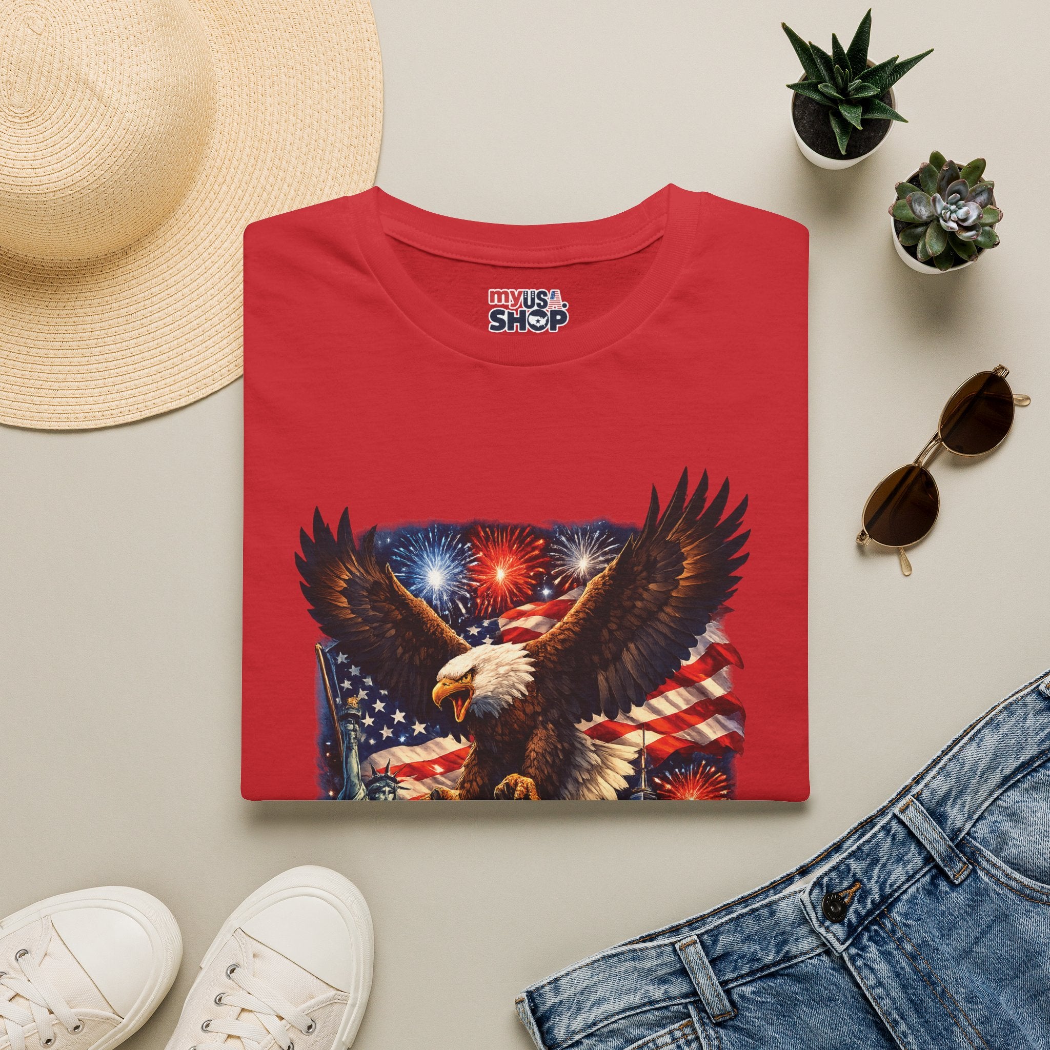 America 250 Patriotic Eagle T-Shirt — New York Fireworks Design