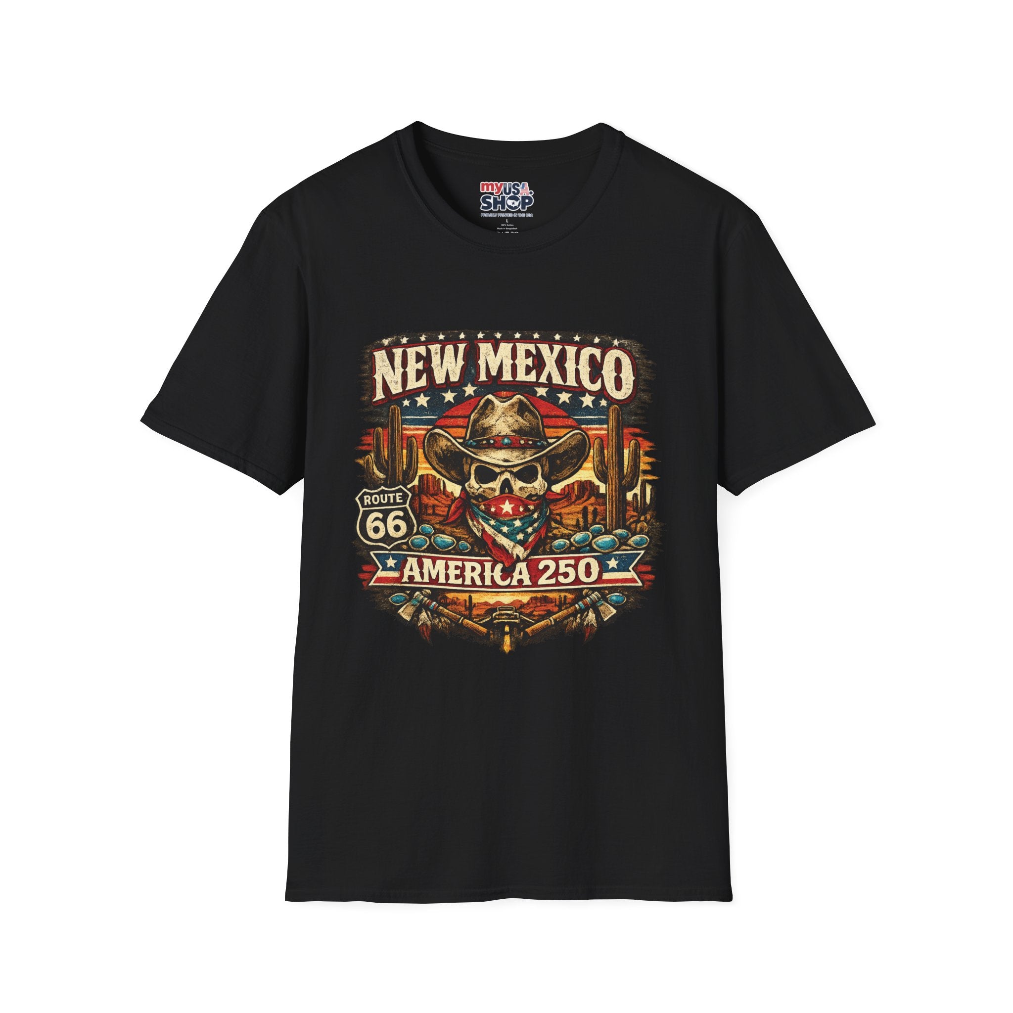 America 250 x New Mexico Skull Cowboy — Vintage Route 66 Desert
